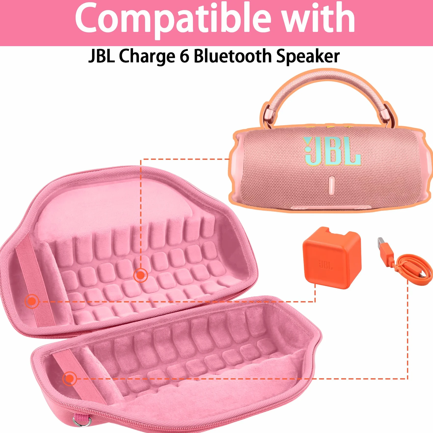 co2CREA Twarde etui ochronne JBL Charge 6, przenośny głośnik Bluetooth ze zdejmowanym paskiem na ramię