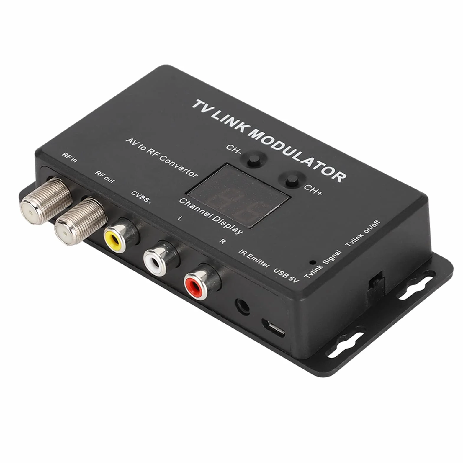 Modulator UHF TM70 Konwerter AV na RF Przedłużacz IR Wyświetlacz Kanałów Czarny 1W USB 5V