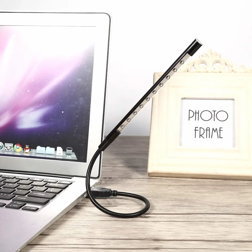 Klawiatura USB z lampką do czytania, 10 mini LED, elastyczna szyja łabędzia, przenośna