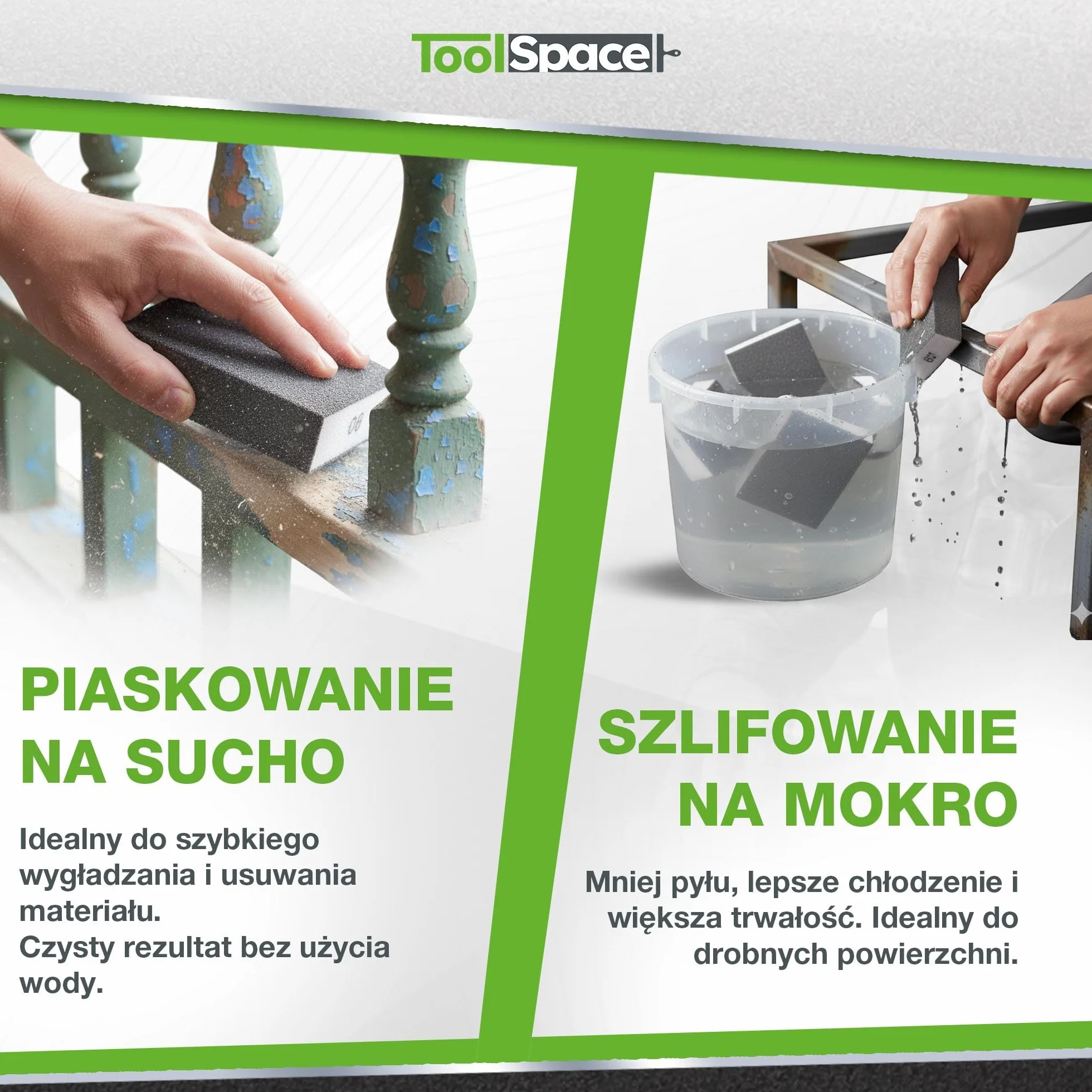ToolSpace 6x Kostka ścierna Twarda gradacja 60 Gąbki Szlifierskie Set Gąbek Ściernych do Polerowania Ponowne Użycie Wysoka Trwałość Czyszczenia Wygładzenia Drewna Metalu Lakieru Tworzyw sztucznych