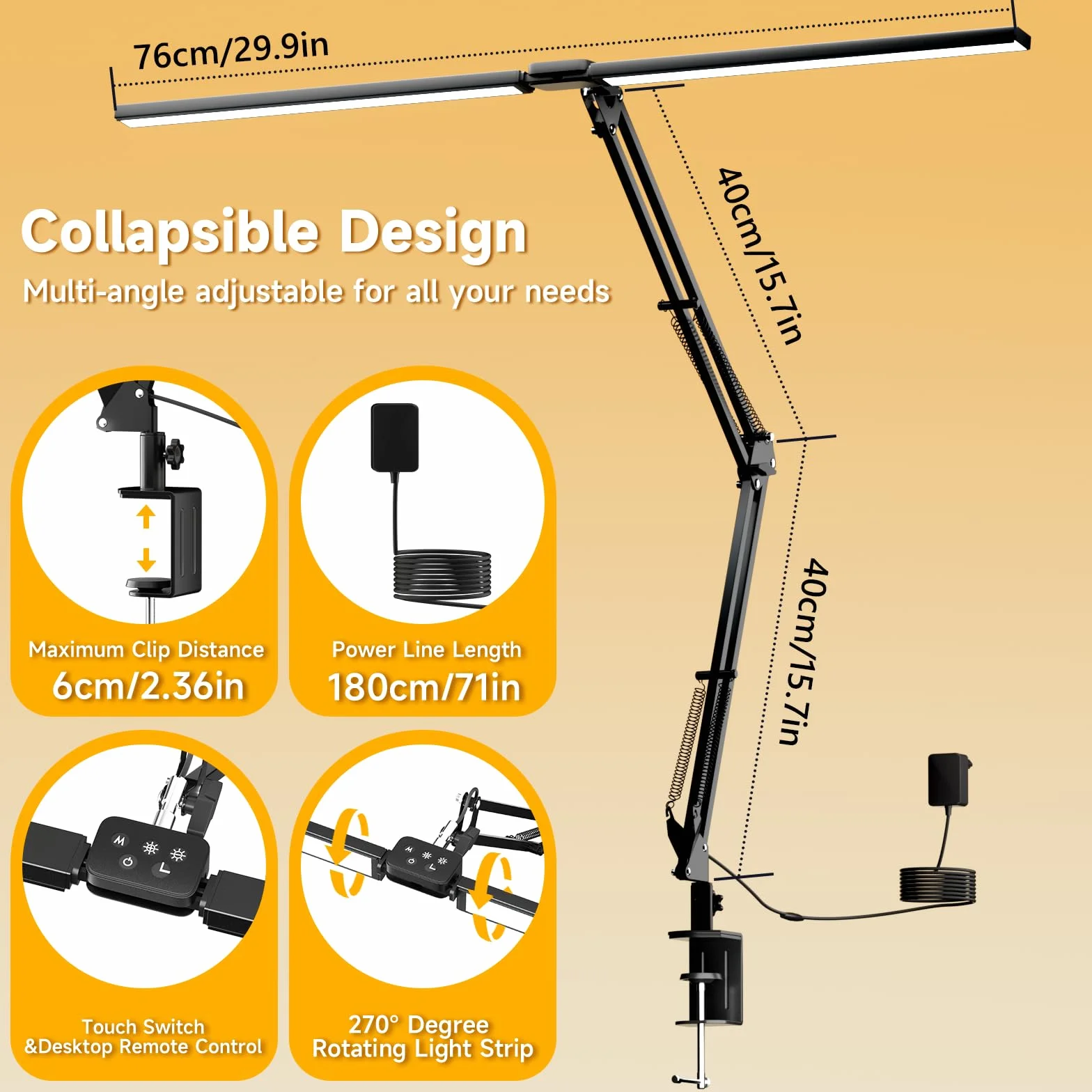 SKYLEO Lampa na biurko LED - 2400LM Ultra Bright Desk Light -Eye Caring Desk Lamp with Clamp - Adjustable Office Lamp with Remote Control- Easy Installation - 24W Black