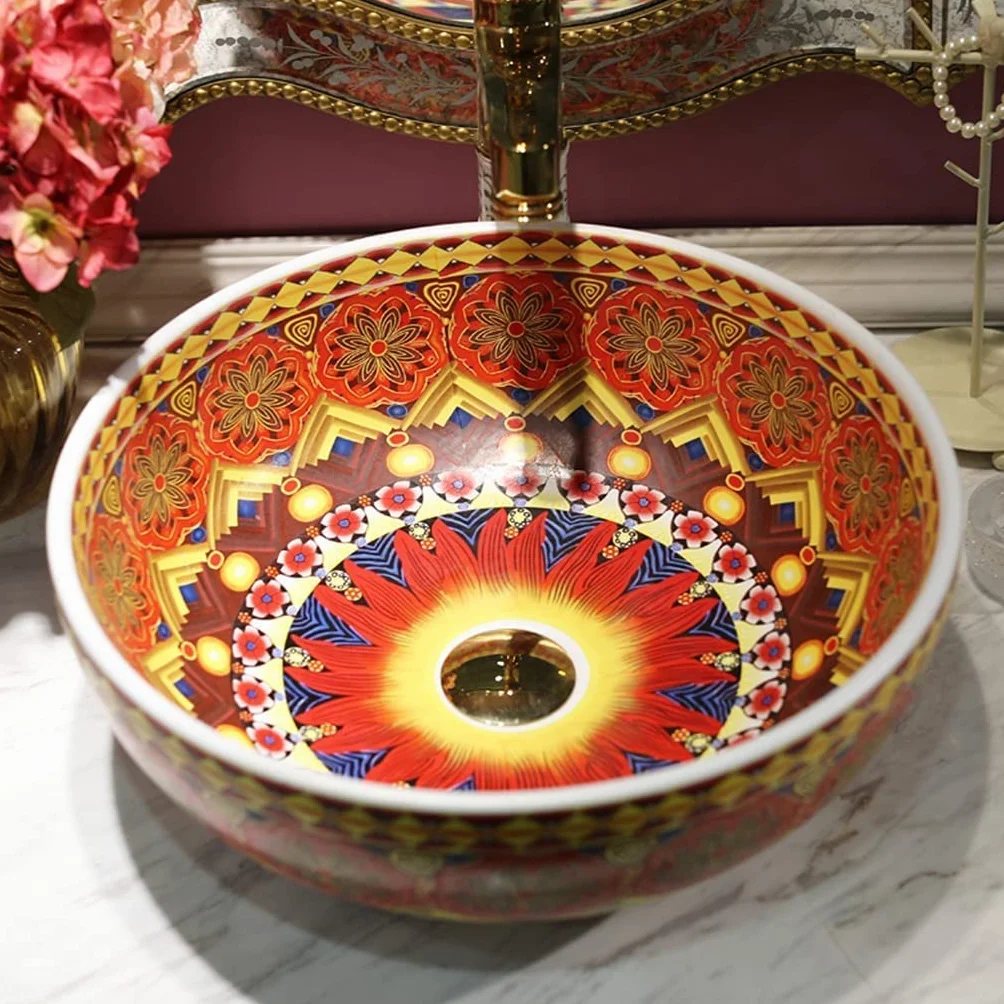 Szafka Pod Umywalkę Z Umywalką, Umywalka Łazienkowa Nablatowa, Okrągła Ceramiczna Umywalka W Stylu Europejskim, Kreatywna Abstrakcyjna Umywalka Pod Umywalkę, Szer. 42 X 15 Cm, Szer. 42 X 15 Cm