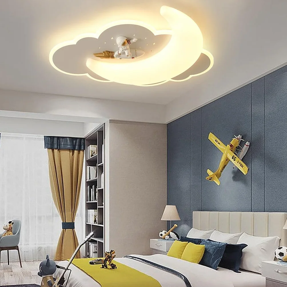 Nowoczesna Lampa Sufitowa LED Cloudy Moon Dziecięca Dekoracyjna Lampa Sufitowa Z Kreskówkowym Astronautą Z Możliwością Ściemniania Do Sypialni Korytarza Pokoju Dziecięcego I Żłobka(A)