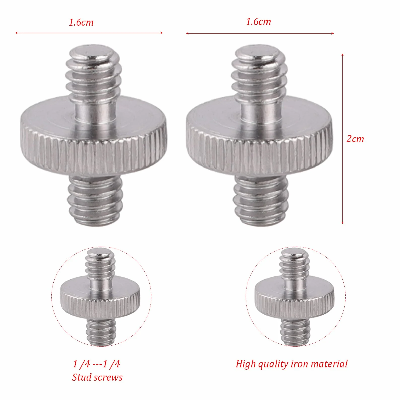 2 sztuki śrub 1/4 cala, adapter gwintowany do kamery, wtyczka 1/4 na wtyczkę 1/4 męska, metalowy adapter gwintu, konwerter do statywu, statywu monopodowego, wspornika na ramię, stojak, klatka na