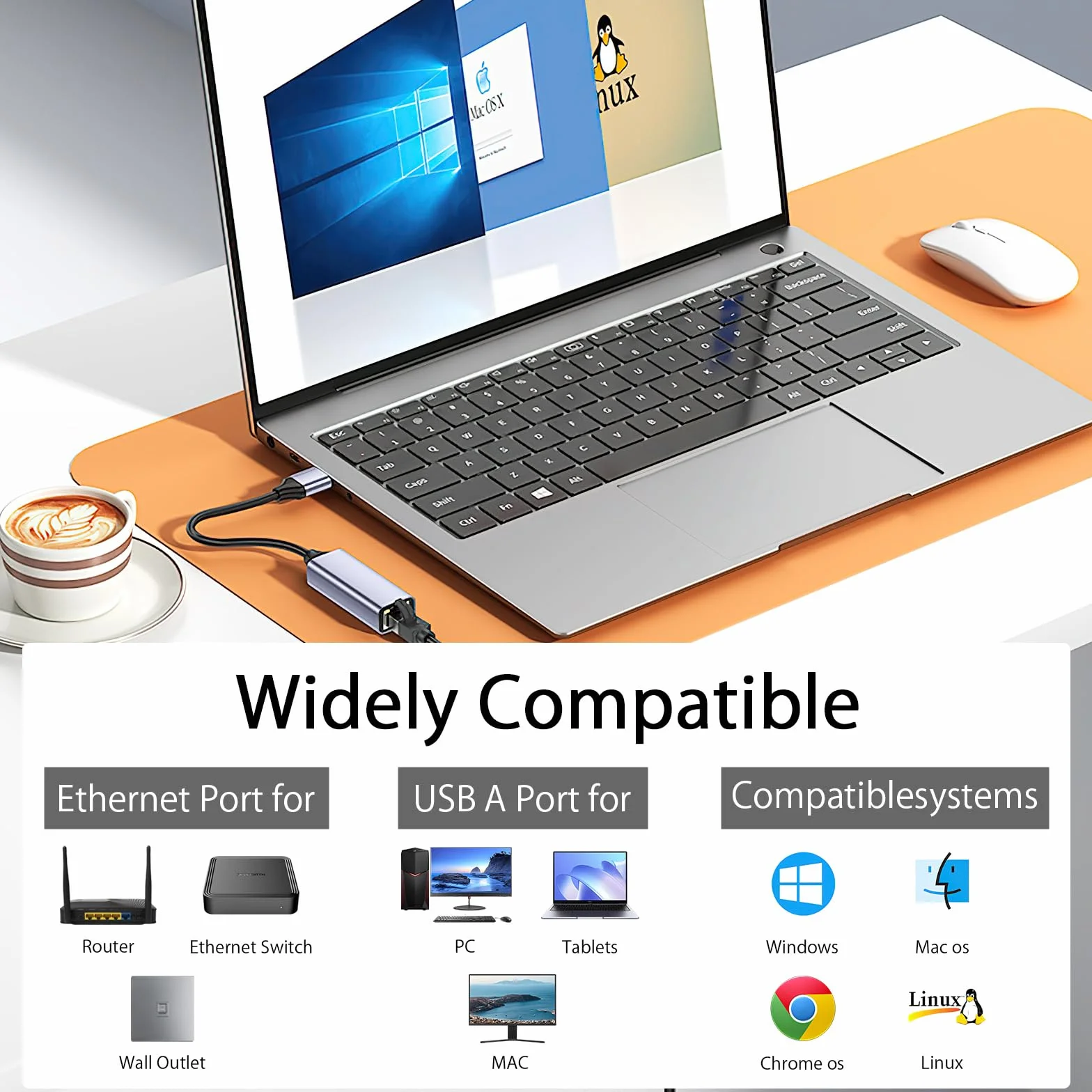 HENGBIRD Adapter USB LAN 2.0 Ethernet 1000 Mbps, USB na RJ45 Gigabit Ethernet LAN, kompatybilny z Surface, MacBook, laptopem, komputerem PC
