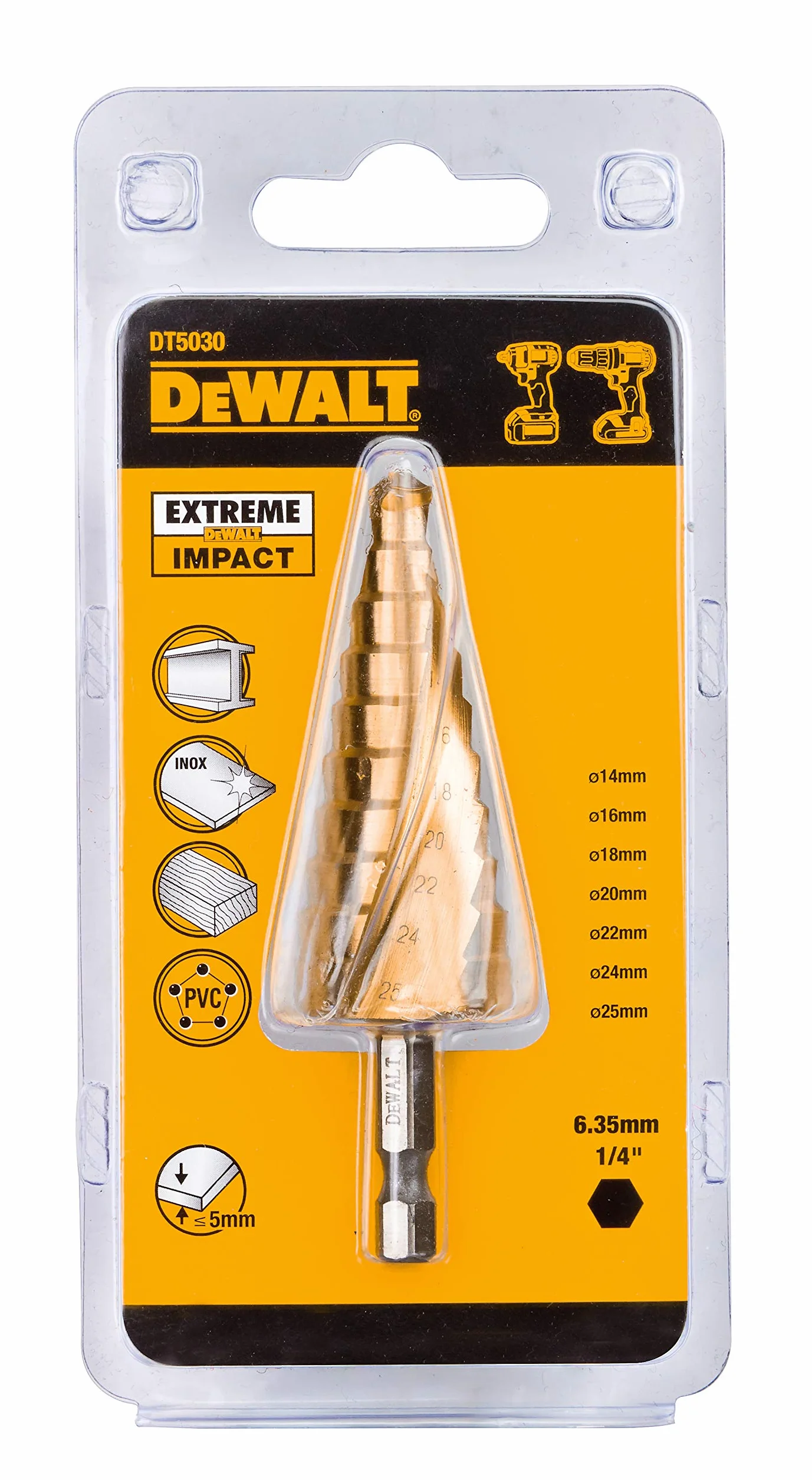 DEWALT Solidny Wiertło cónica do metal Extreme impact ø 14-25mm dla profesjonalistów i majsterkowiczów do pracy profesjonalnej 25mm