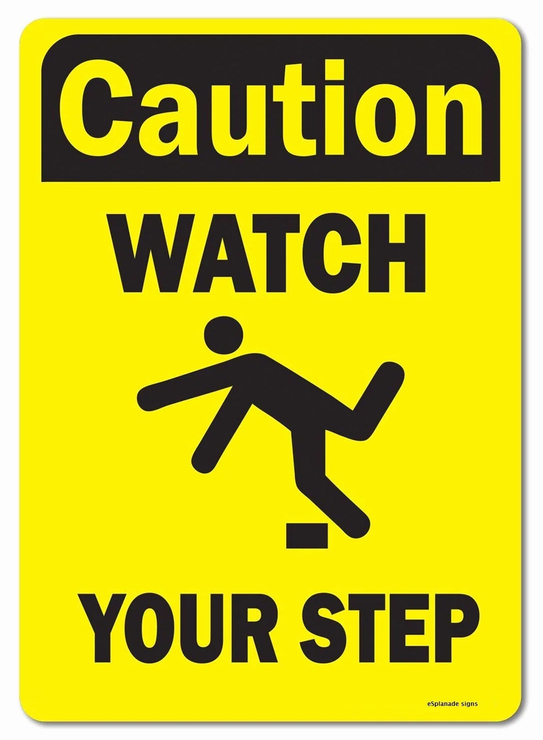 eSplanade Uwaga Watch Your Step Sign kalkomania naklejka - łatwa do zamontowania odporna na warunki atmosferyczne trwały atrament (rozmiar - 25 cm x 18 cm)