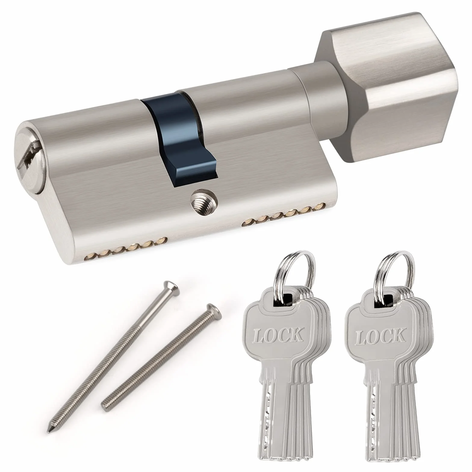 Hengsong Profilowany cylinder z gałką cylinder zamykający 30/30 metalowy srebrny cylinder gałkowy, w zestawie 8 kluczy