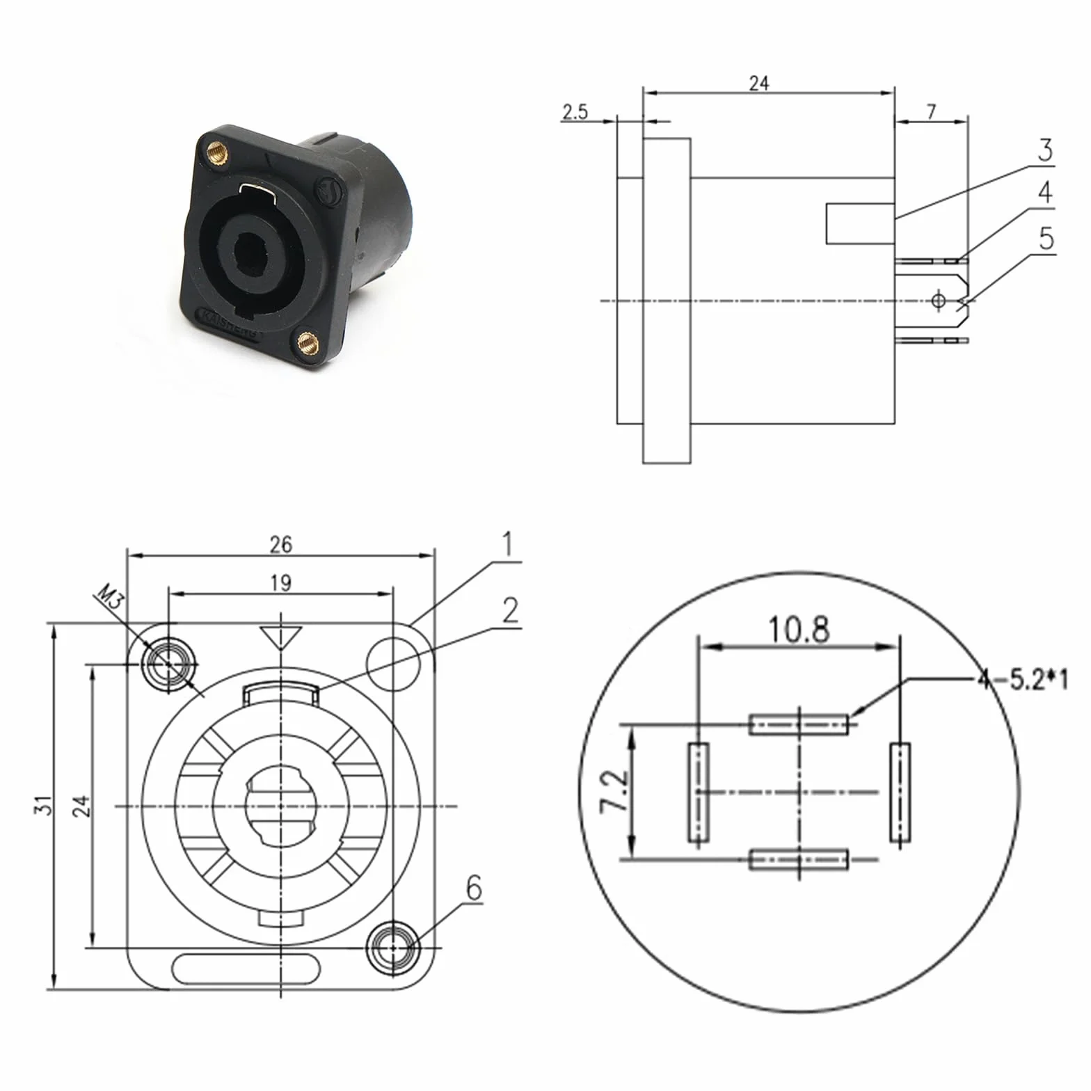 Speakon gniazdo panel 4-biegunowe audio kwadratowa płyta ścienna Jack Twist Lock adapter NL4MP