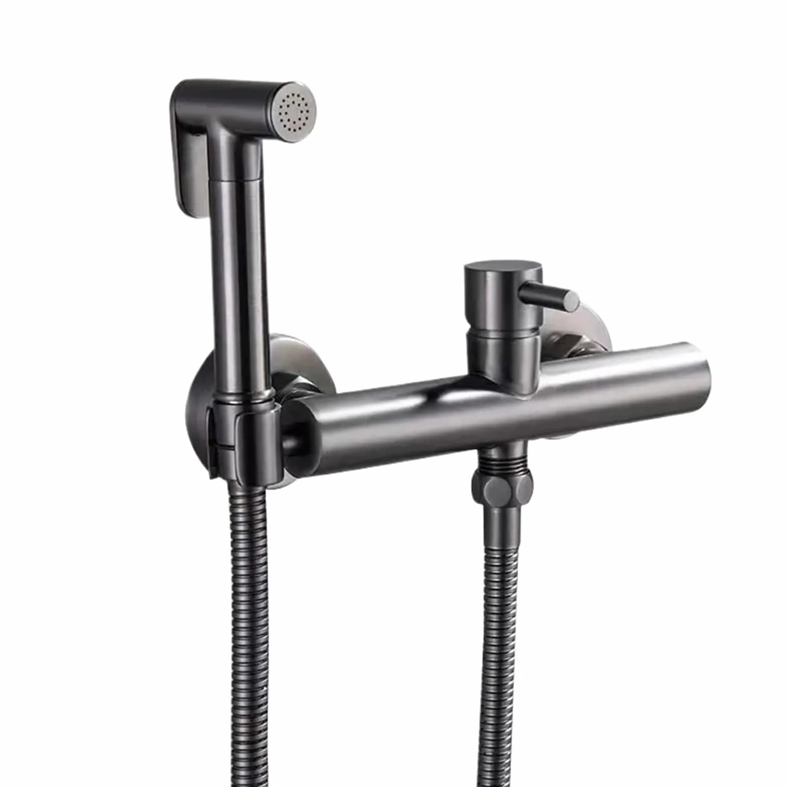 Mosiężna bateria bidetowa, prysznic ręczny, gorąca i zimna woda, żuraw damski (szary bidet kran)
