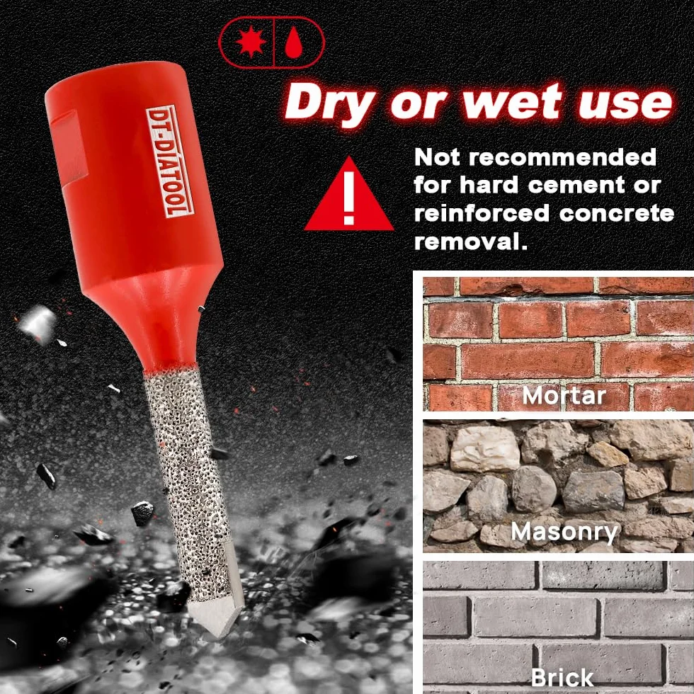 DIATOOL diamentowe wiertła do zaprawy – frez diamentowy, 8 mm x 42 mm x 5 x głowica z węglika spiekanego z gwintem M14 do muru, usuwania zaprawy, muru, kamienia, szlifierki kątowej
