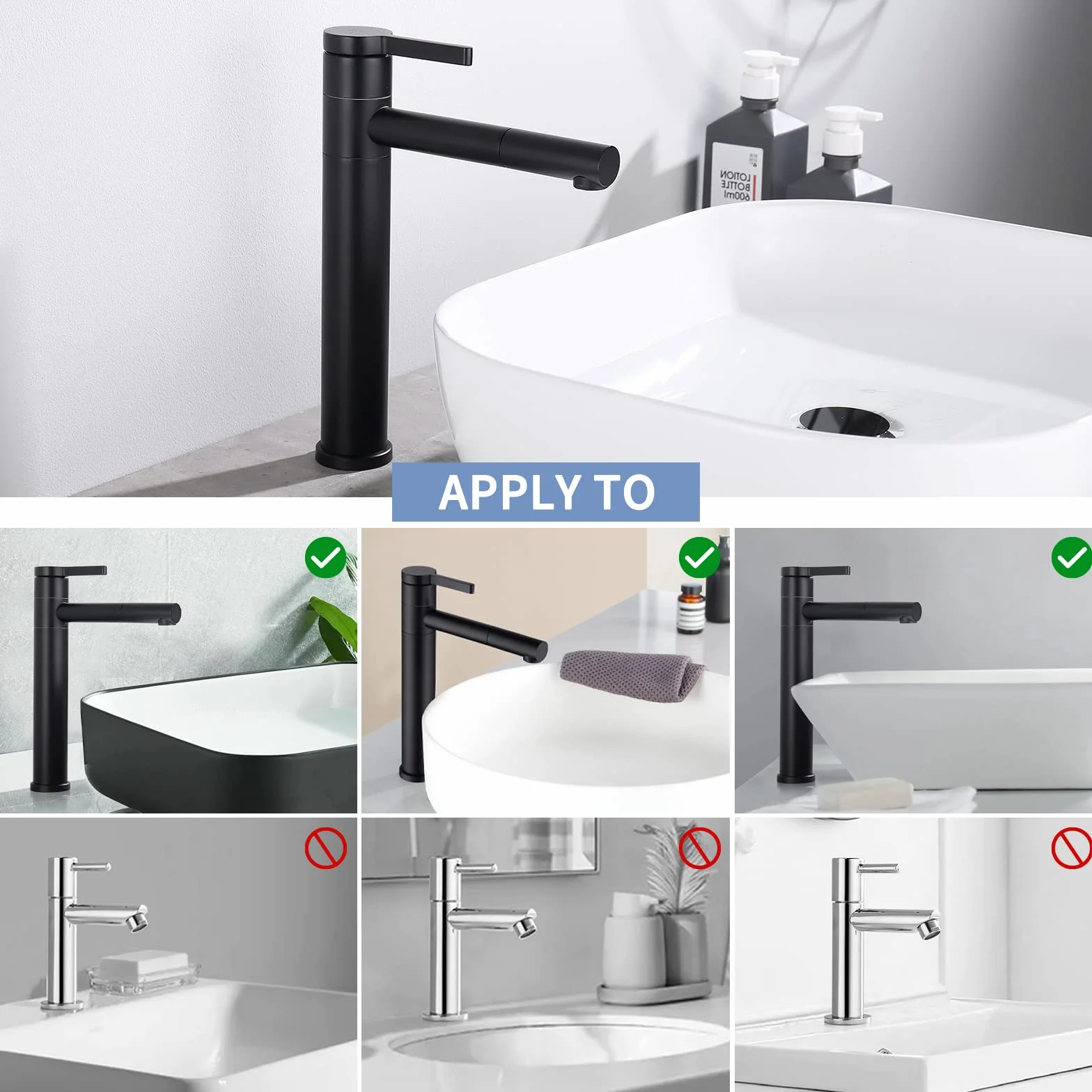 HOMELODY Bateria umywalkowa, czarna, wysoka, obracana o 360°, bateria mieszakowa, bateria łazienkowa, stal nierdzewna