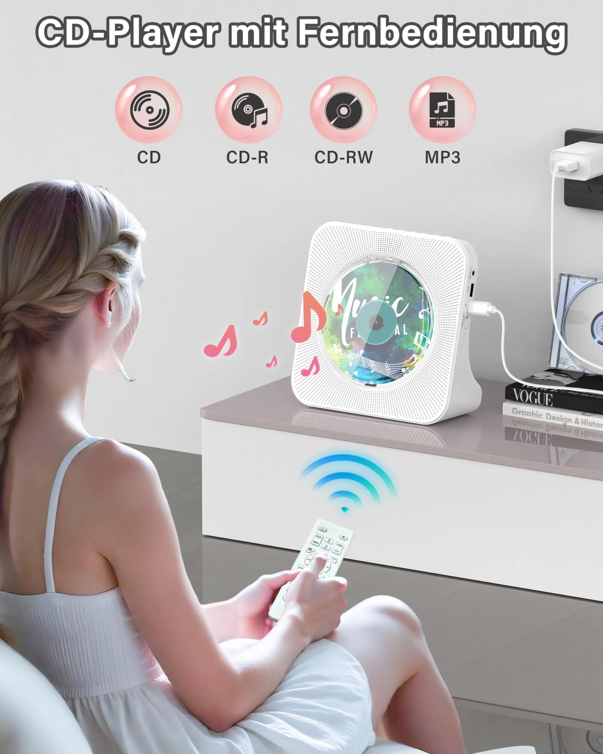Przenośny odtwarzacz CD z Bluetooth 5.0, Greadio stacjonarny odtwarzacz CD do domu, odtwarzacz muzyczny CD z głośnikami, pilot zdalnego sterowania, osłona przeciwpyłowa, radio FM, wyświetlacz LCD, AUX