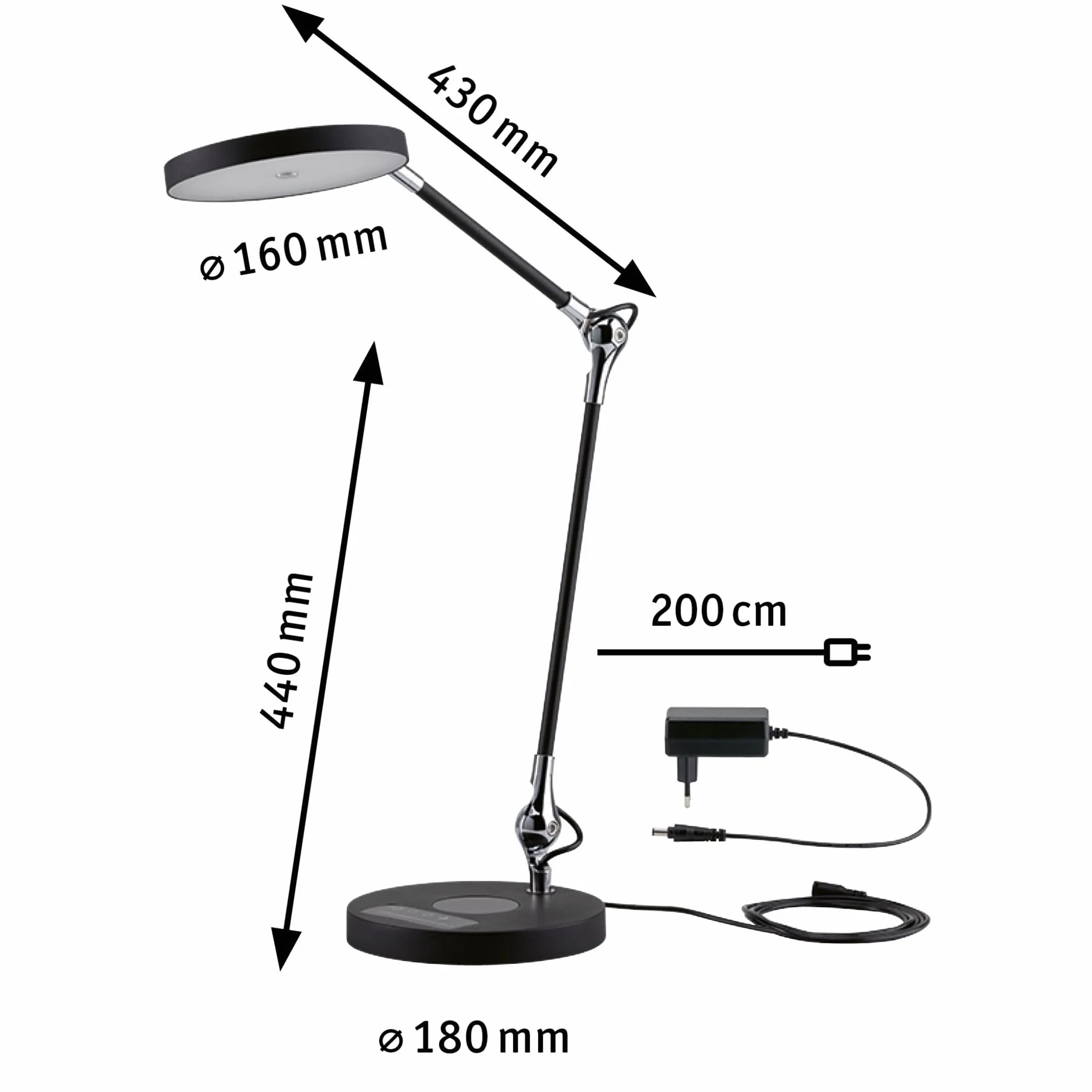 Paulmann 78910 LED oprawa na biurko Numis White Switch Qi funkcja ładowania w kompl. 1x11 W ściemniana czarna aluminium, tw. sztuczne 2700 - 6500 K