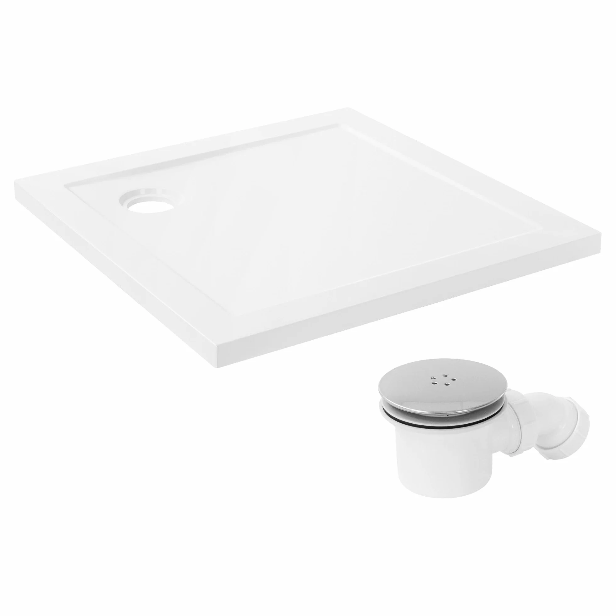 LuxeBath Brodzik Prysznicowy 80 x 80 cm Biały, Kwadratowy Wysokość z Syfonem i Odpływem, Ultrapłaski Brodzik z SMC, Wysokość 40 mm, Promień 55 cm, Wysoki Połysk, Narożny, Do Kabiny Prysznicowej