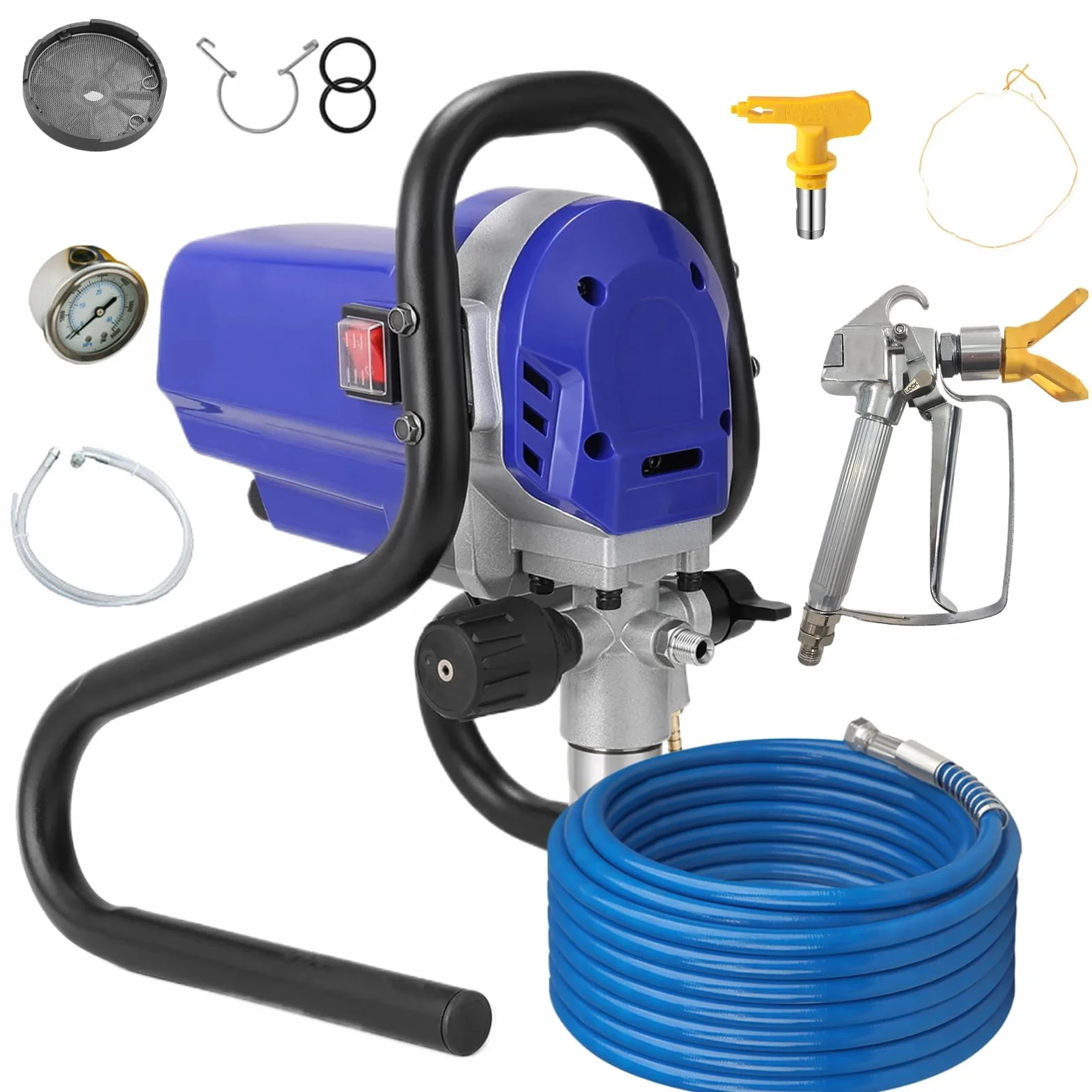 Airless maszyna do malowania natryskowego 750 W, wysokociśnieniowy opryskiwacz z wężem 10 m, regulowany do ścian, sufitów, drewna, metalu – 1,2 l/min łatwe nakładanie farby