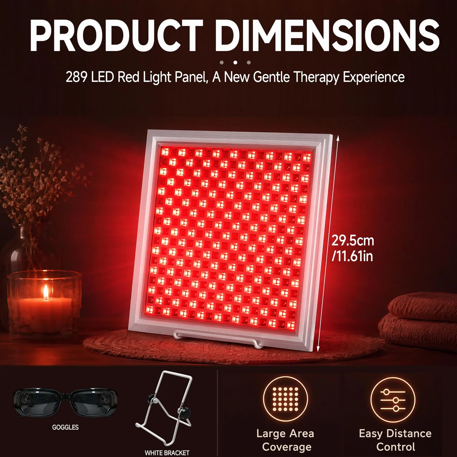 289 LED lampa z czerwonym światłem, 150 W, lampa na podczerwień, 660 nm, 850 nm, panel z 5 poziomami jasności i funkcją timera, zapobiega starzeniu się, bólom mięśni, łącznie z uchwytem, sterowaniem