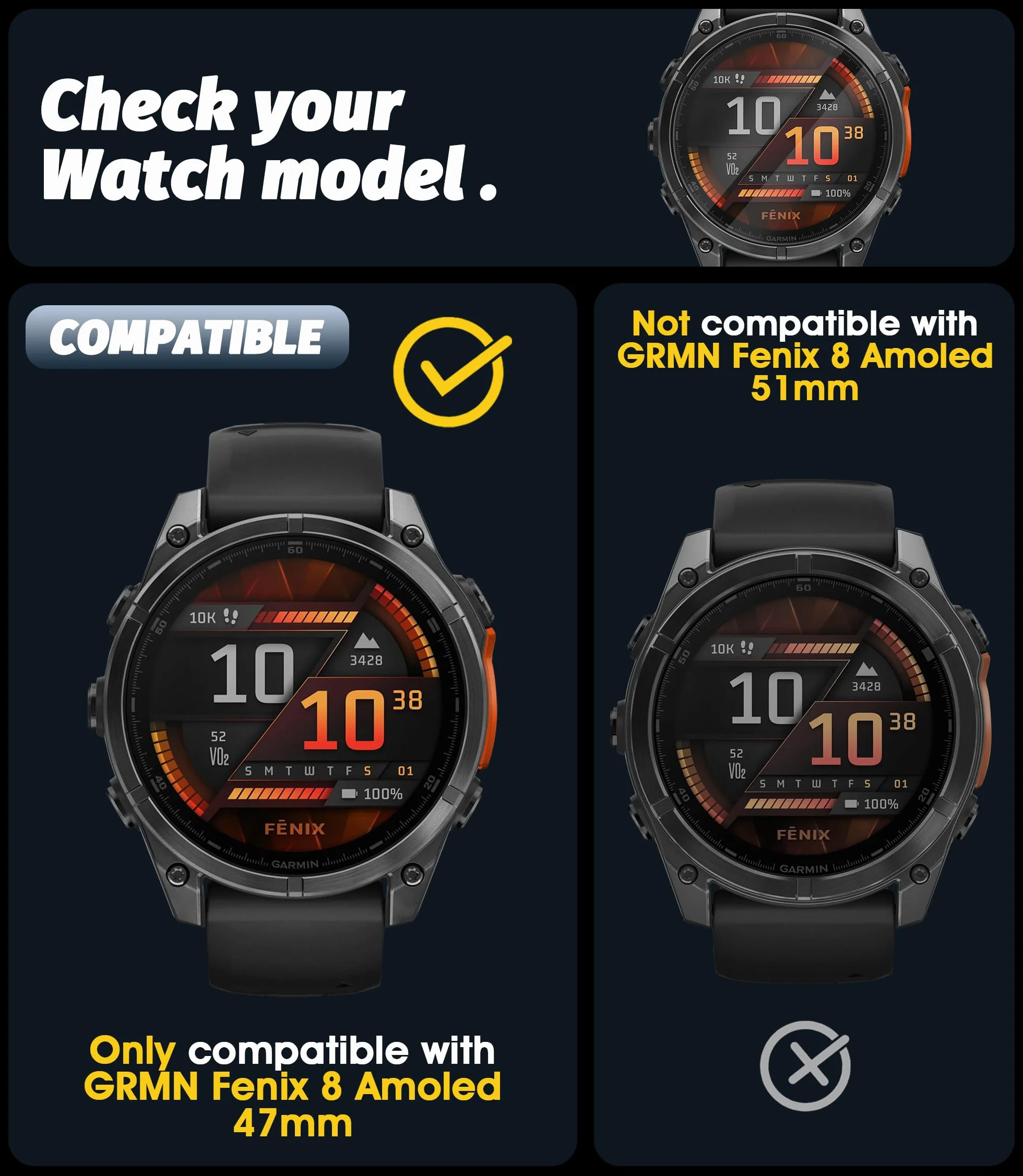 NEWZEROL 3 szt. Ochraniacz ekranu kompatybilny z Garmin Fenix 8 Amoled 47mm z ramą montażową, Anti-scratch 9H Folia ochronna ze szkła hartowanego o wysokiej rozdzielczości