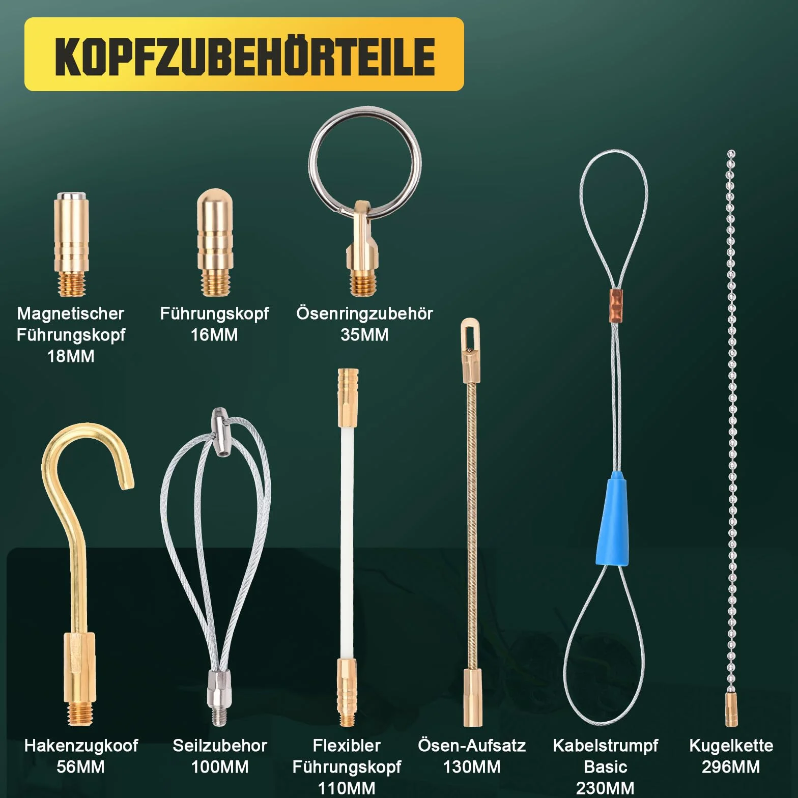 12M Wstążka do wprowadzania kabli, 4 pręty x 100 cm x 4mm pręty kablowe i 8 prętów x 100 cm x 6mm pręty kablowe z 9 adapterami do rurek pustych do układania kabli