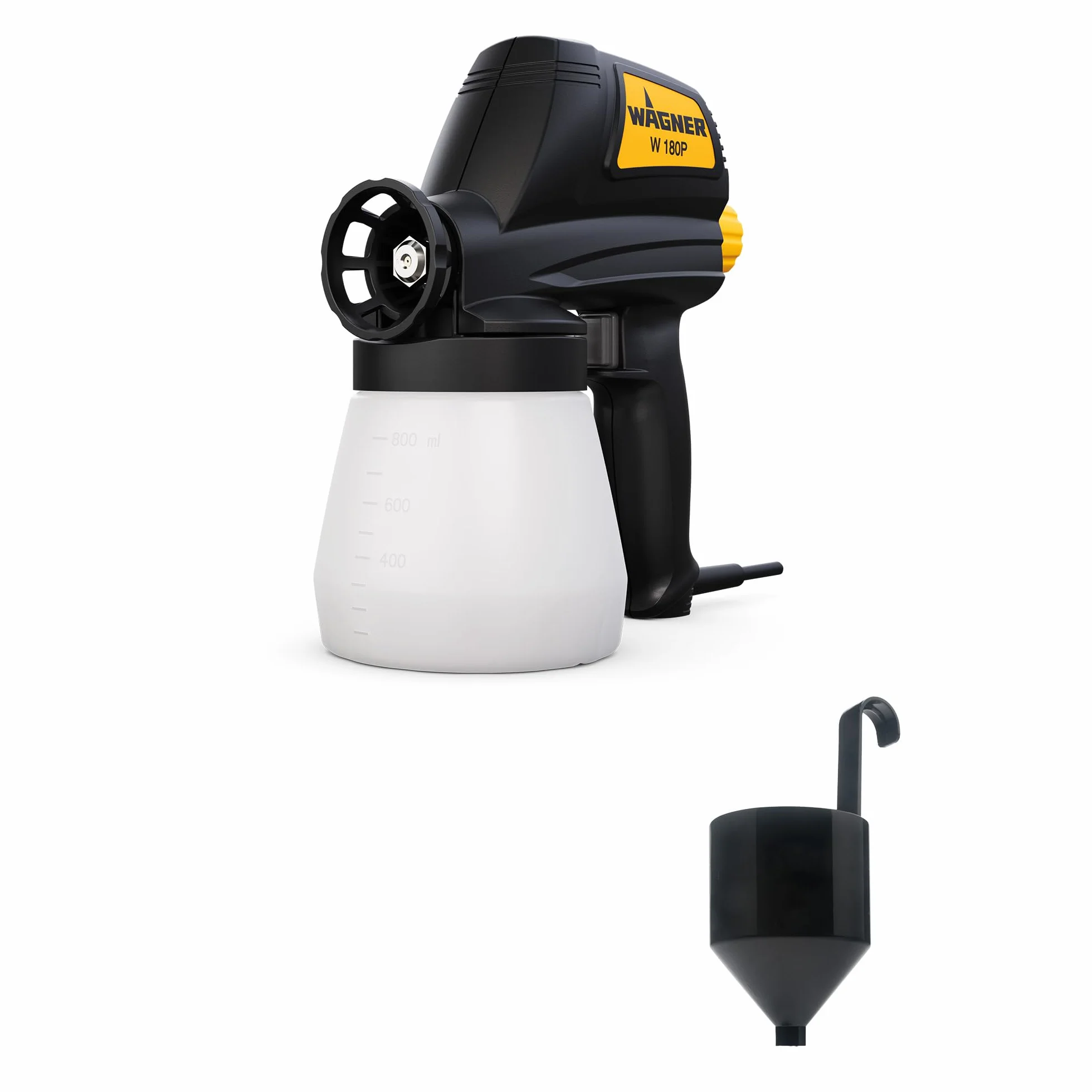 WAGNER Pistolet natryskowy do lakieru W180P do rozpuszczalnikowych i wodorozcieńczalnych farb wewnętrznych i zewnętrznych, pojemnik 800 ml, 10 m²- 13 min, 110 W