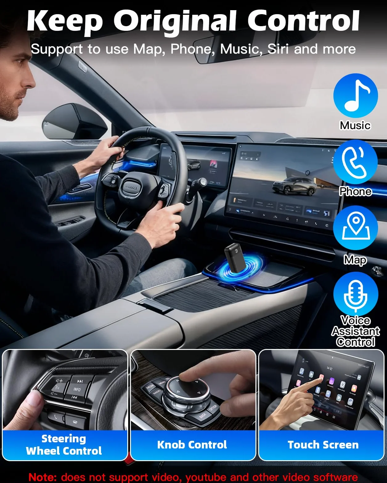 Bezprzewodowy adapter Carplay UK 2025, samochodowy klucz sprzętowy, konwertuje przewodowy na bezprzewodowy, USB i typ C, Bluetooth Mini Carplay kompatybilny z Apple iPhone iOS 10+ i samochodami 2016+