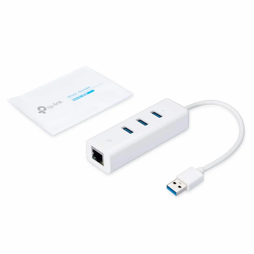 TP-Link UE330 — Adapter USB 3.0 do Ethernet 1 Gbps + 3-Portowy Hub USB 3.0, Plug & Play