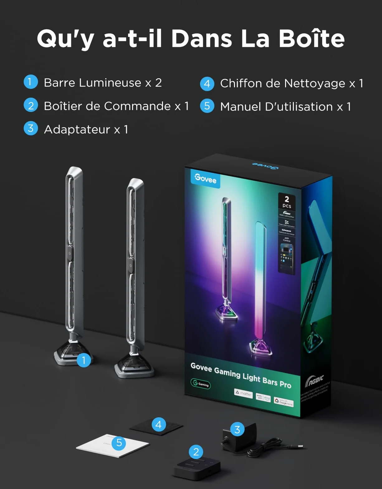 Govee Gaming Light Bars Pro, 16-calowe RGBIC LED z WiFi, 60+ trybów, synchronizacja muzyki, współpraca z Alexą i Google Home, idealne do gier i wystroju pokoju