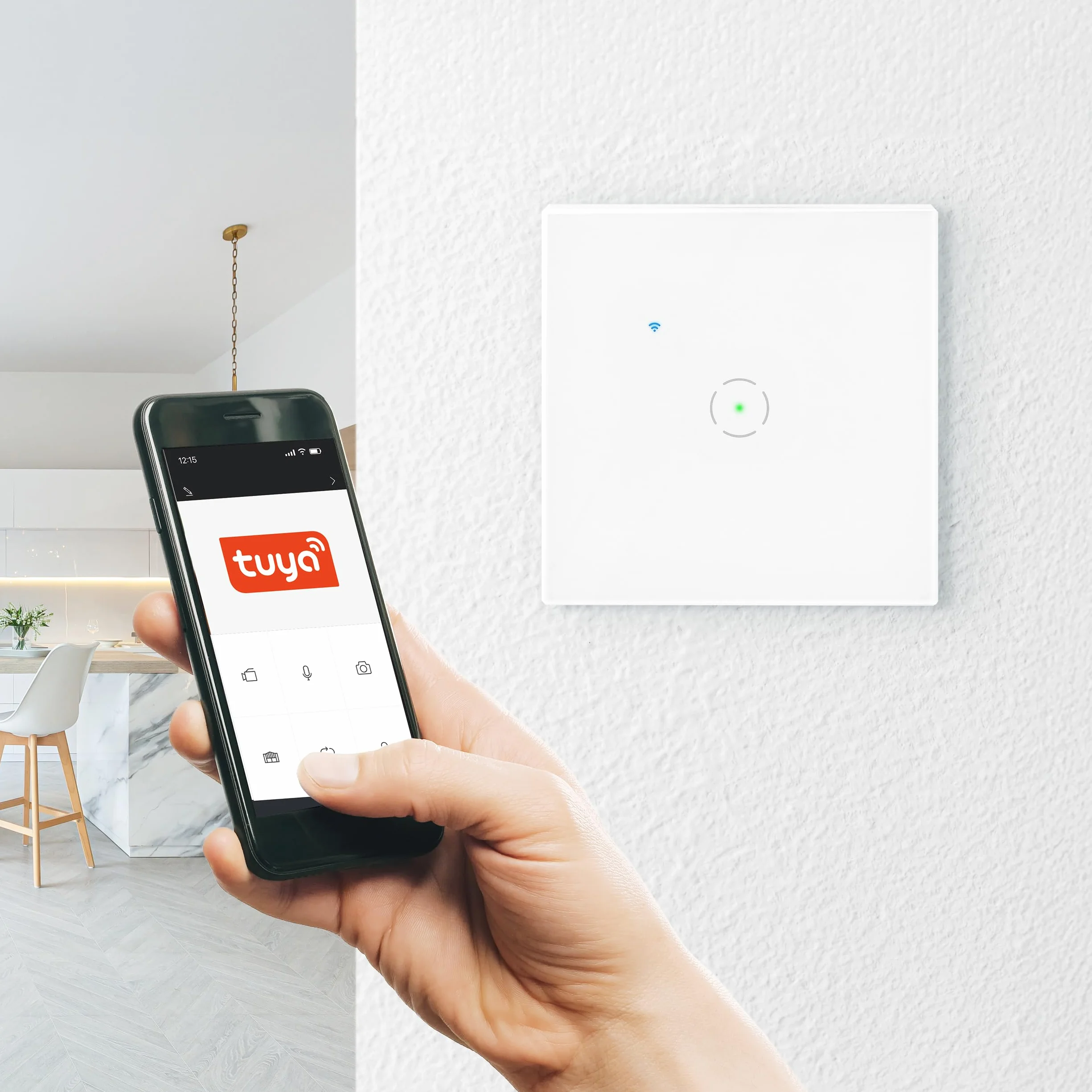 Włącznik Podtynkowy Pojedynczy Zdalne Sterowanie Oświetleniem Wifi Aplikacja Tuya Smart Szklany Panel Dotykowy Podświetlenie Nocne LED (biały)