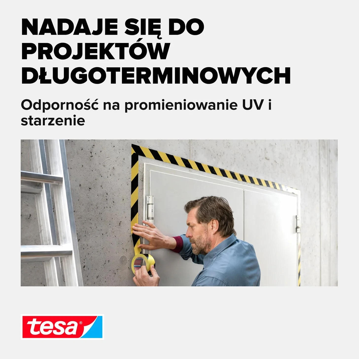 tesa Signal samoprzylepna taśma ostrzegawcza do oznaczania stref niebezpiecznych – wykonana z wytrzymałego PCW – 66 m x 50 mm – czarna/żółta
