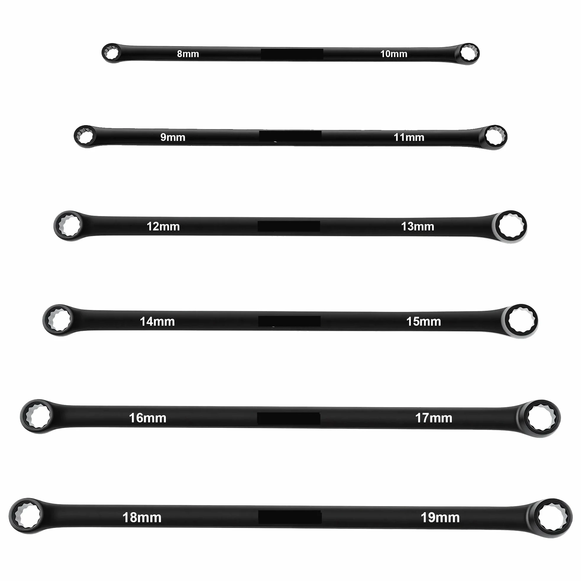 Klucze dynamometryczne Zestaw 6 kluczy Bardzo długi klucz oczkowy 8mm-19mm Płaski lotniczy do konserwacji samochodów Telescopic Ratchet(Black)