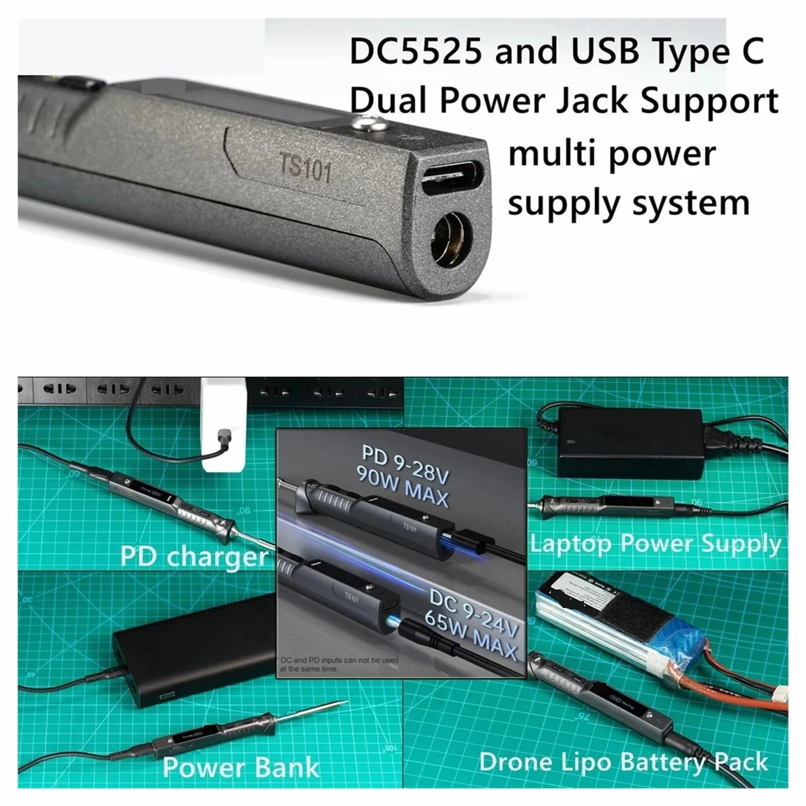 Lutownica Elektryczna Z Regulowaną Temperaturą USB Przenośna Cyfrowa Stacja Spawalnicza 65 W Mini Precyzyjne Podgrzewanie(TS-BC2 Tip)