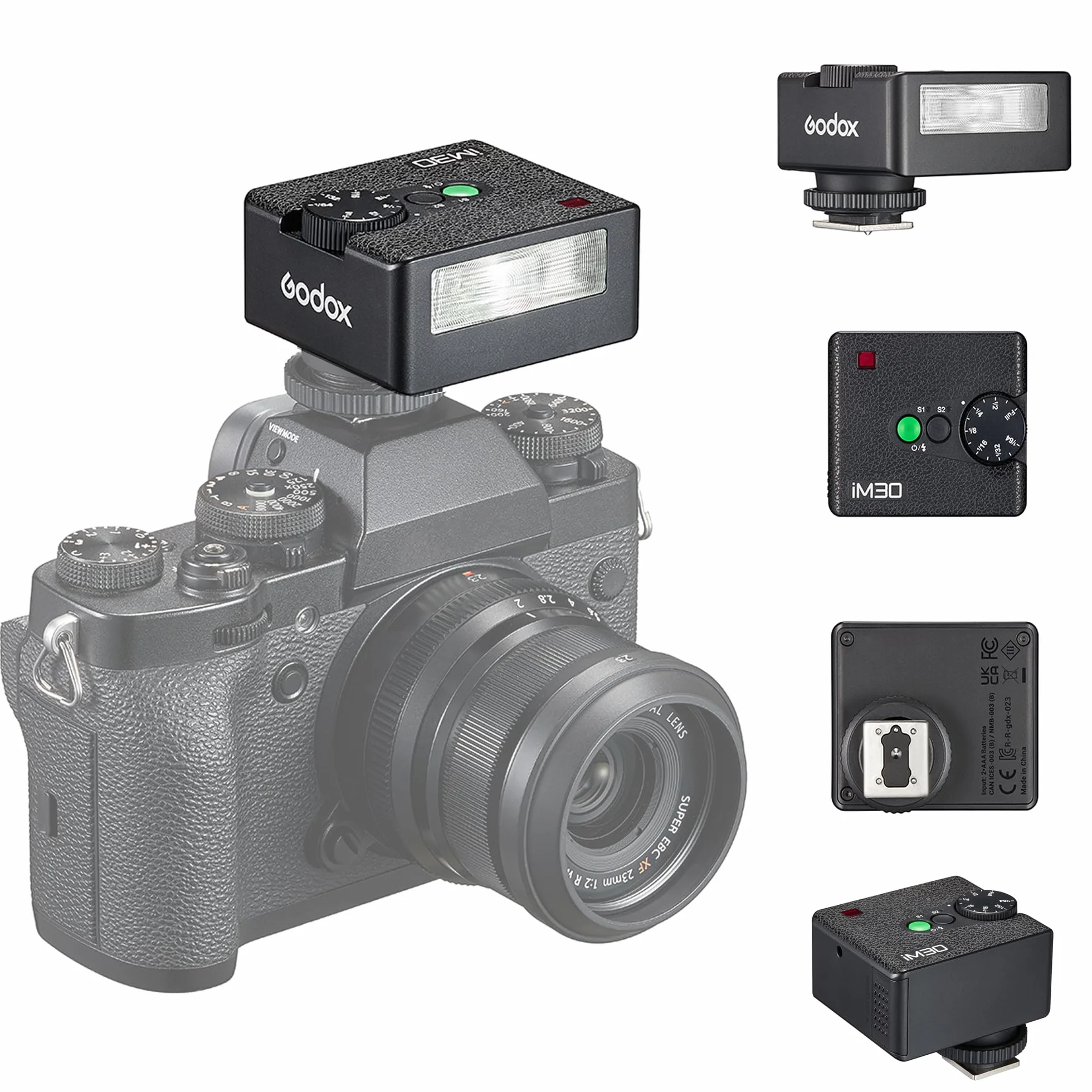Godox iM30 Mini Flash Speedlite GN15 13 poziomów mocy CCT 6500K sterowanie optyczne S1/S2 do Sony Canon Nikon Fuji Olympus