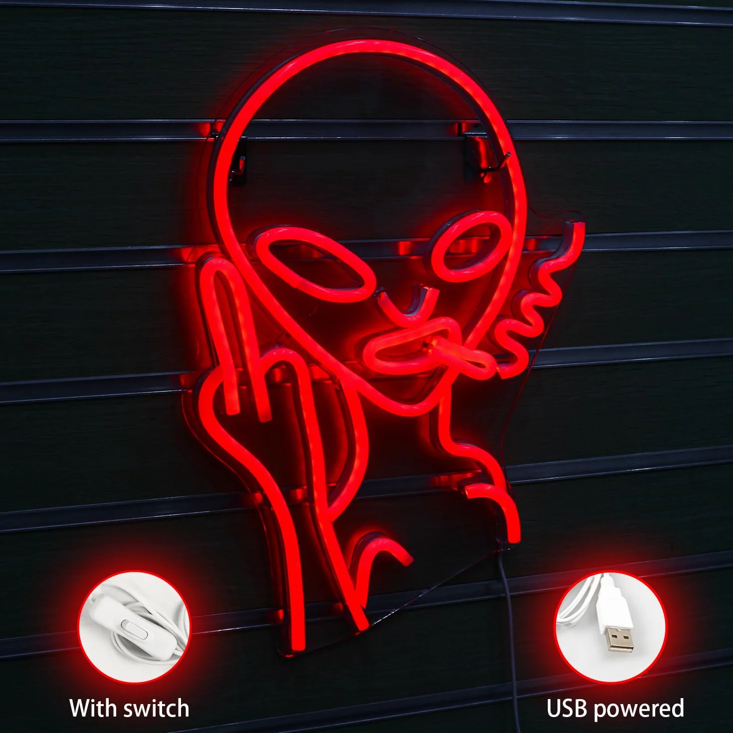 Oznakowanie Alien Neon Światła do dekoracji ścian, USB Dekoracyjne Led Neon znaki Novel Red Alien Neon znaki dla domu Pokój Dzieci Bar Klub Sypialnia Party
