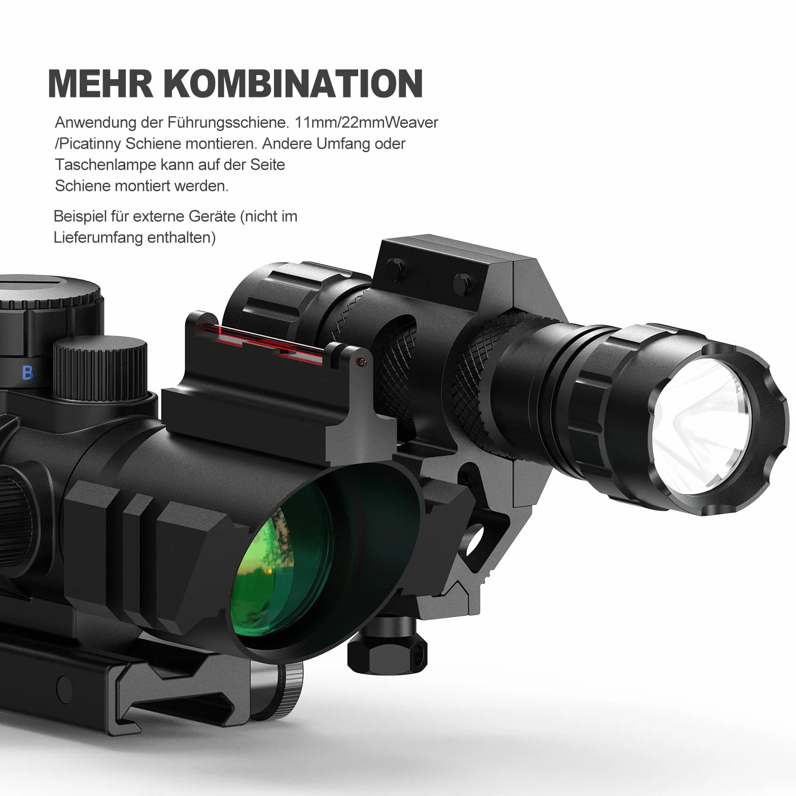Feyachi Luneta celownicza 4x32mm czerwono-zielono-niebieska z podświetleniem i celownikiem światłowodowym