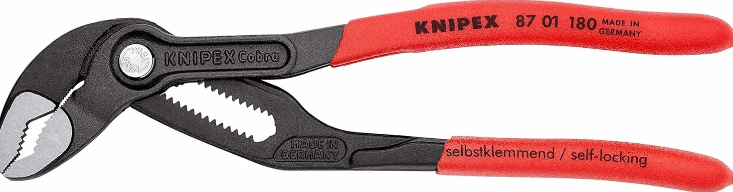 KNIPEX Cobra Szczypce nastawne do rur nowej generacji w opakowaniu z zawieszką fosforanowana, szara pokryte antypoślizgowym tworzywem, 87 01 180 SB