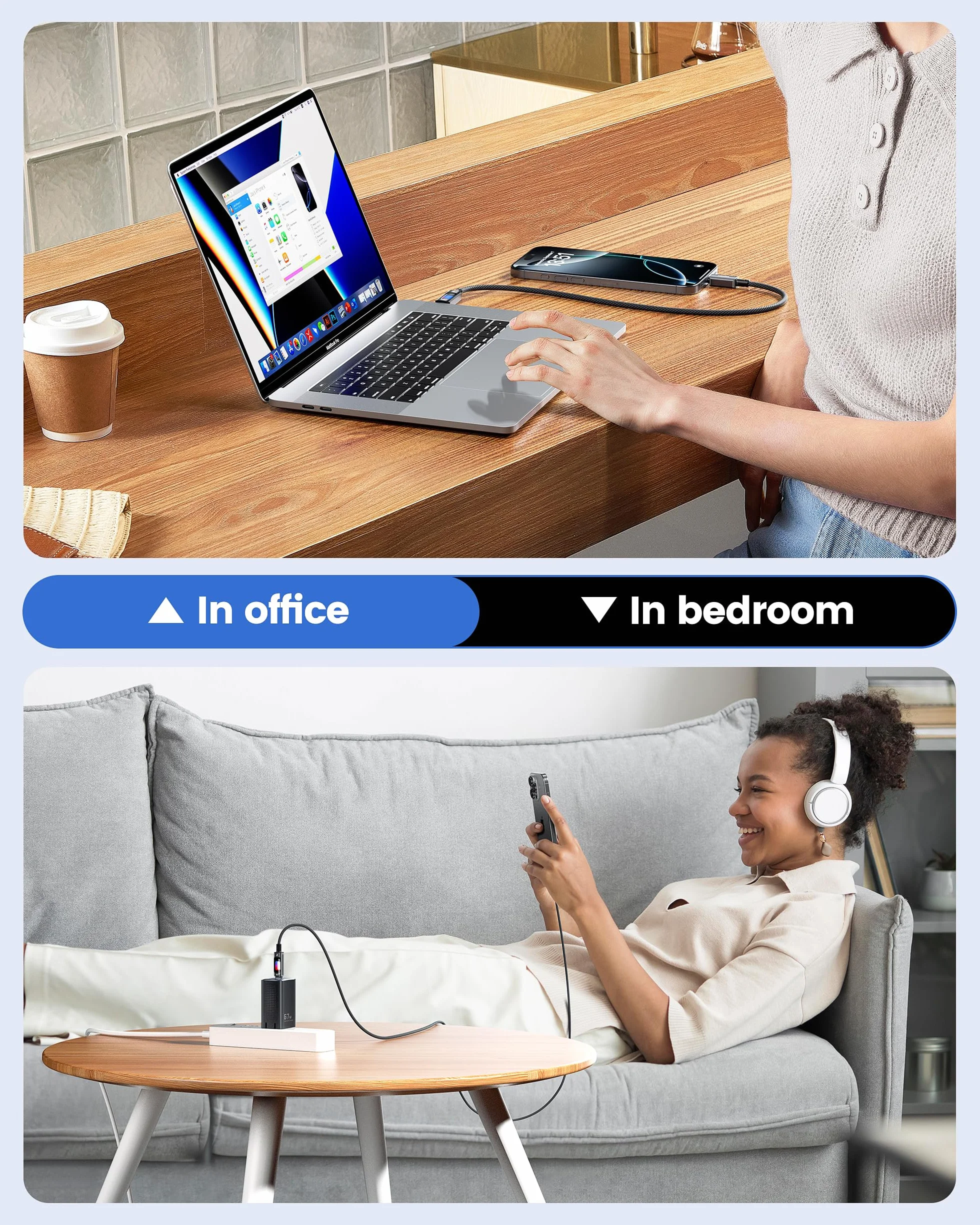 Toocki Kabel USB-C PD 100W 2M RGB 480Mbps