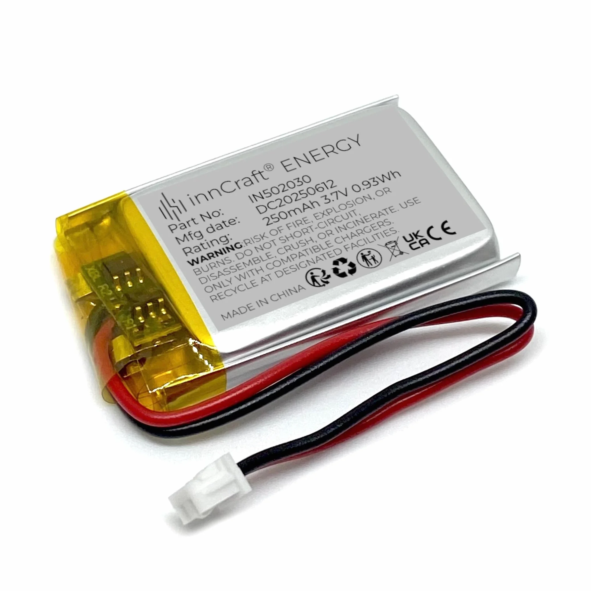 Akumulator Litowo Polimerowy innCraft Energy 250mAh 3.7V, 30x20x5 Model 502030 2P Molex 51021-020 1.25mm konektor