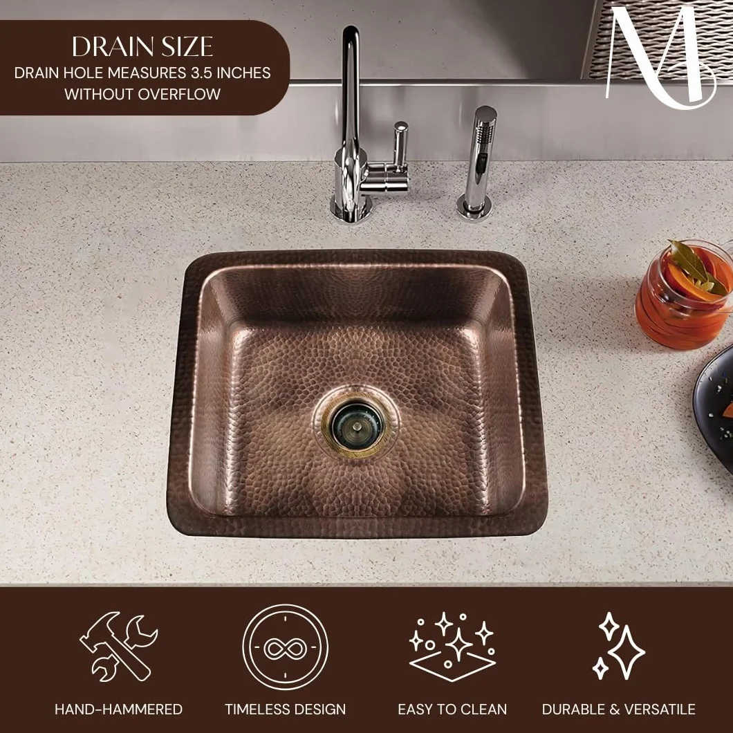 Monarch Abode 17090 czysta miedź ręcznie młotkowany Highball pojedyncza miska zlew kuchenny (43 cm)