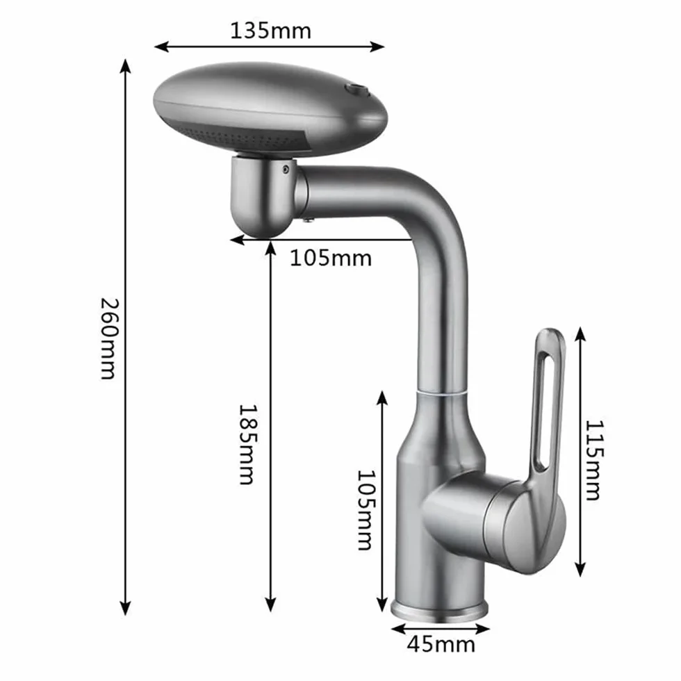 QHQQXN Wielofunkcyjny, obracany o 360° kran wodospadowy — 4 tryby strumienia, bateria mieszająca ciepłą i zimną wodę do zlewu w łazience — elegancki ciemnoszary, stylowe i praktyczne akcesorium