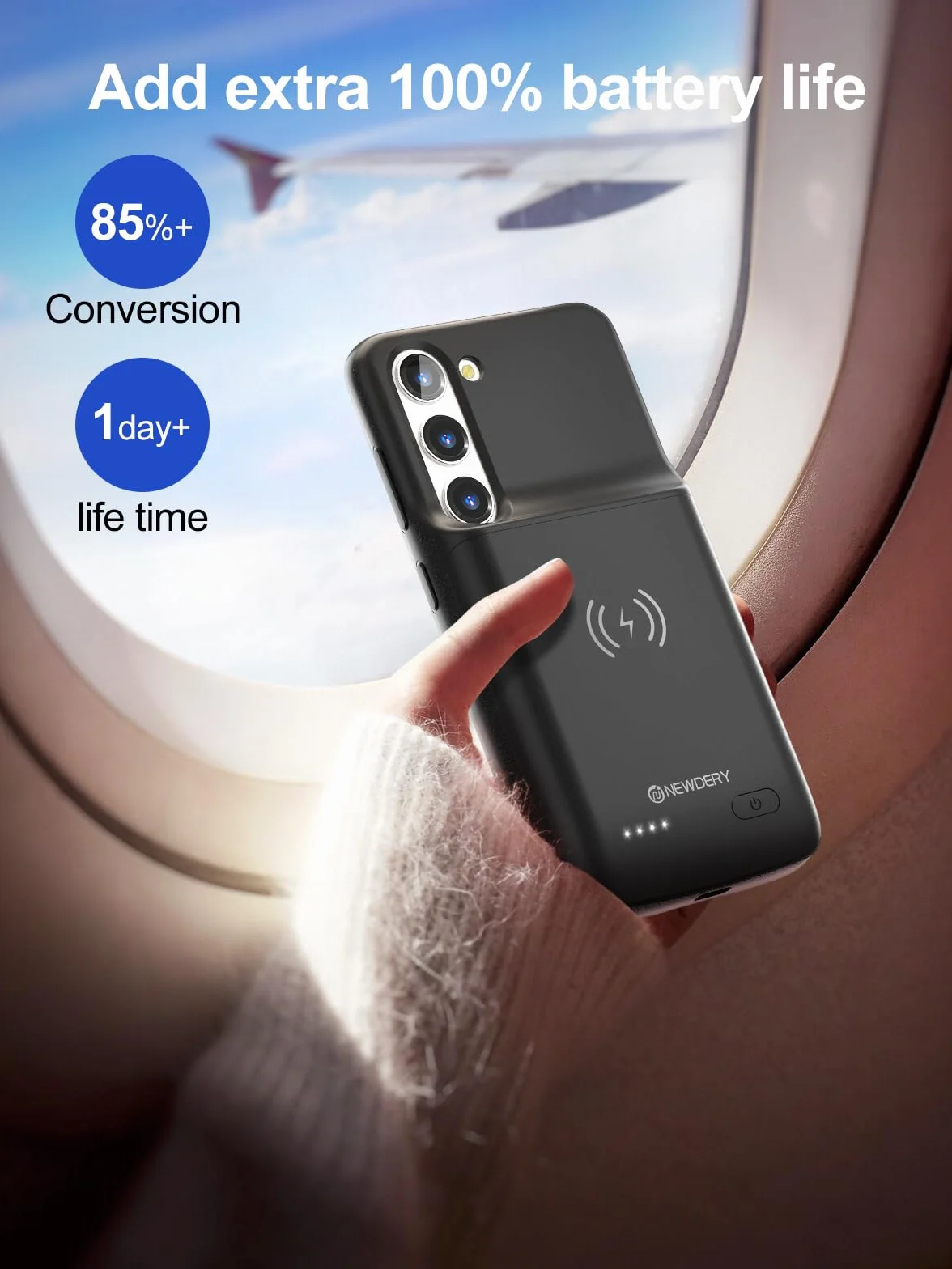 NEWDERY Etui na baterię 4700 mAh do Samsung Galaxy S23, Powerbank, Ładowarka bezprzewodowa Qi