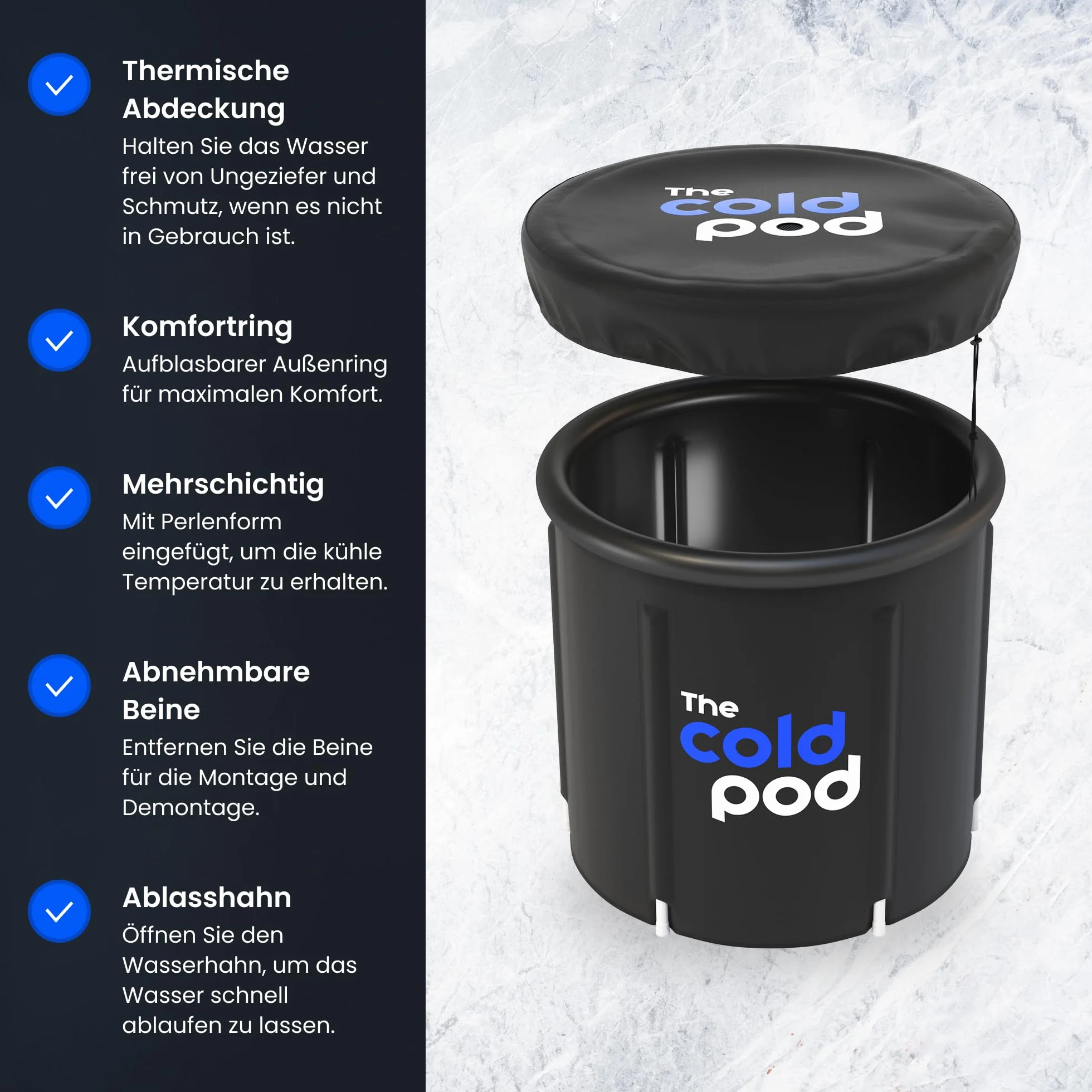 The Cold Pod składana wanna do kąpieli lodowej dla sportowców z pokrywą, 75 cm, przenośna tuba do krioterapii, do użytku wewnątrz i na zewnątrz, dla dorosłych