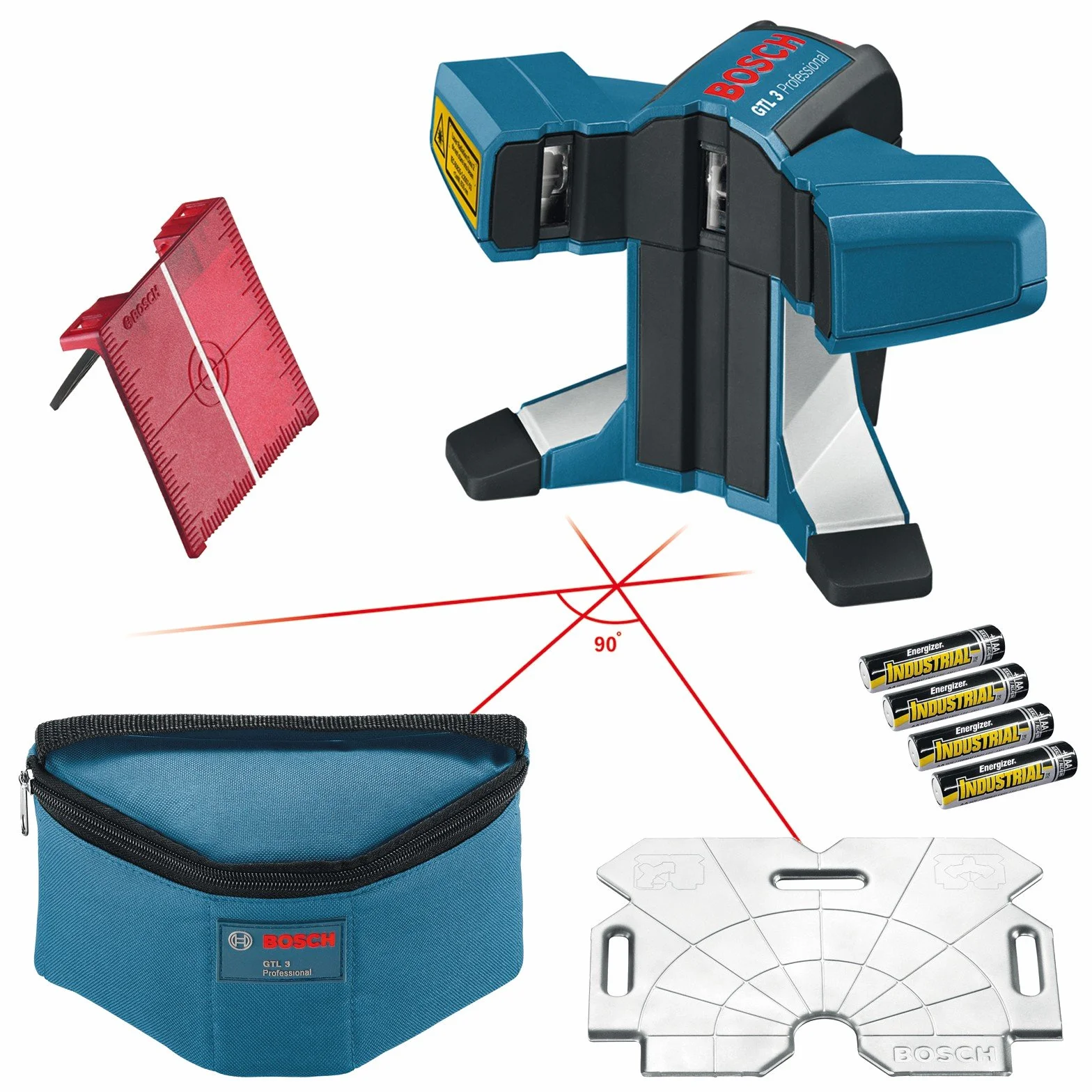 Bosch Professional GTL 3, zasięg roboczy 20 m, stopień ochrony IP 54, tarcza wyrównująca, worek ochronny, tarcza celownicza laserowa
