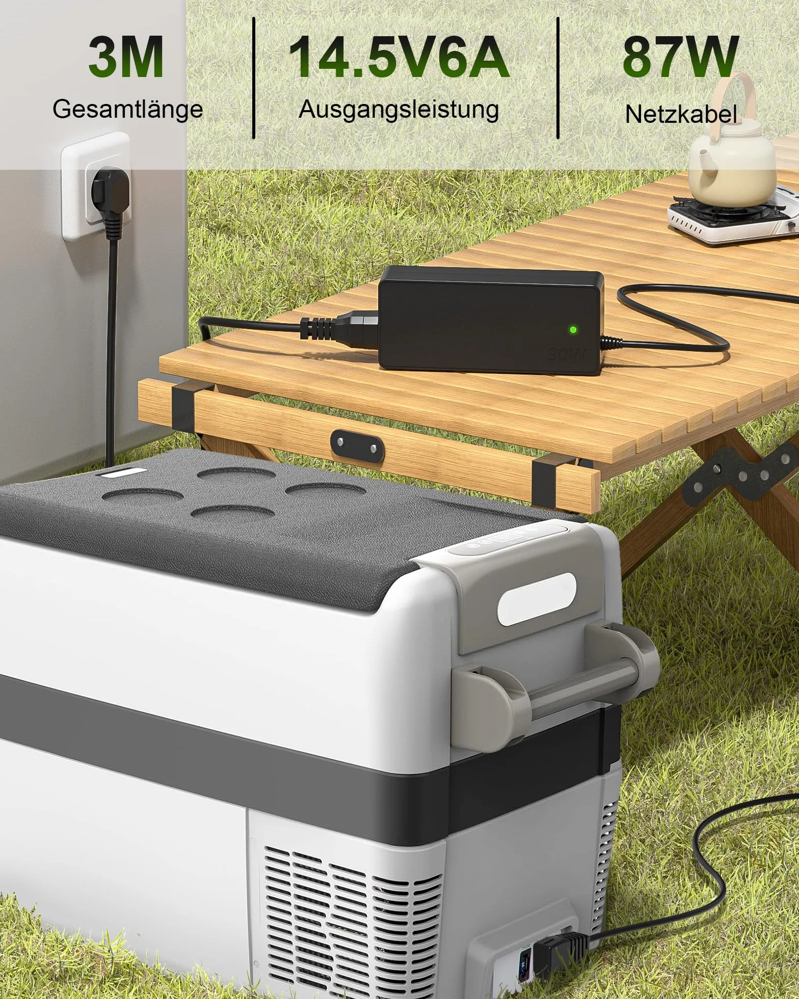 14.5V6A zasilacz ładowarka lodówka podróżna kompatybilna z Dometic, Alpicool, ARB, ICECO, Setpower, Aspenora, Ausranvik, AstroAI, JoyTutus, Kalamera, F40C4TMP zamrażarka kabel zasilający