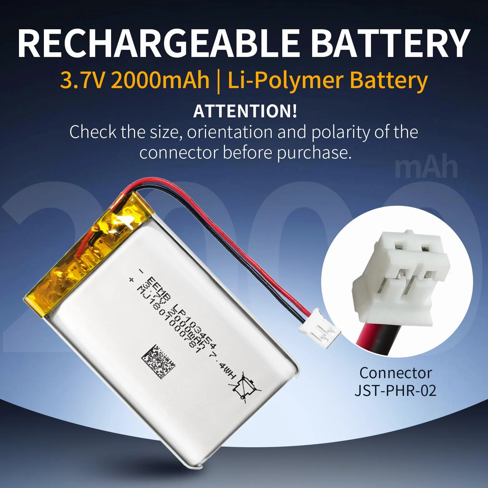 EEMB 3.7V 2000mAh 103454 Bateria Lipo litowo-polimerowa ze złączem JST