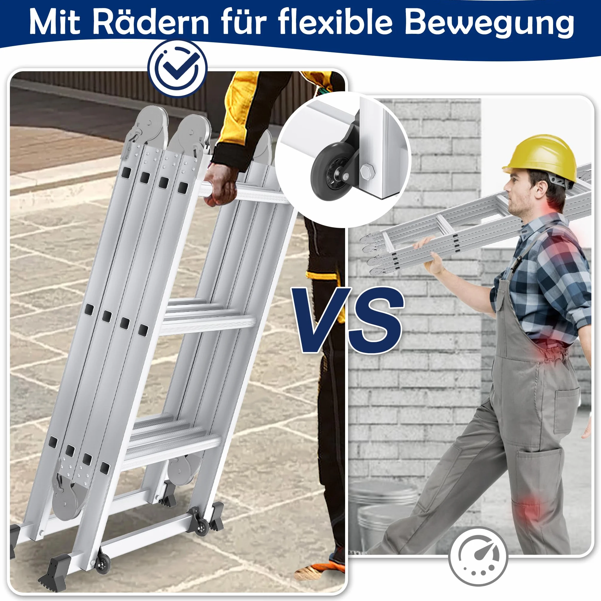 Aufun Aluminiowa drabina uniwersalna 470 cm 6 w 1 drabina aluminiowa, Drabina przegubowa z platformą 4x4 stopnie aluminiowa wielofunkcyjna schodowa,obciążenie 150 kg