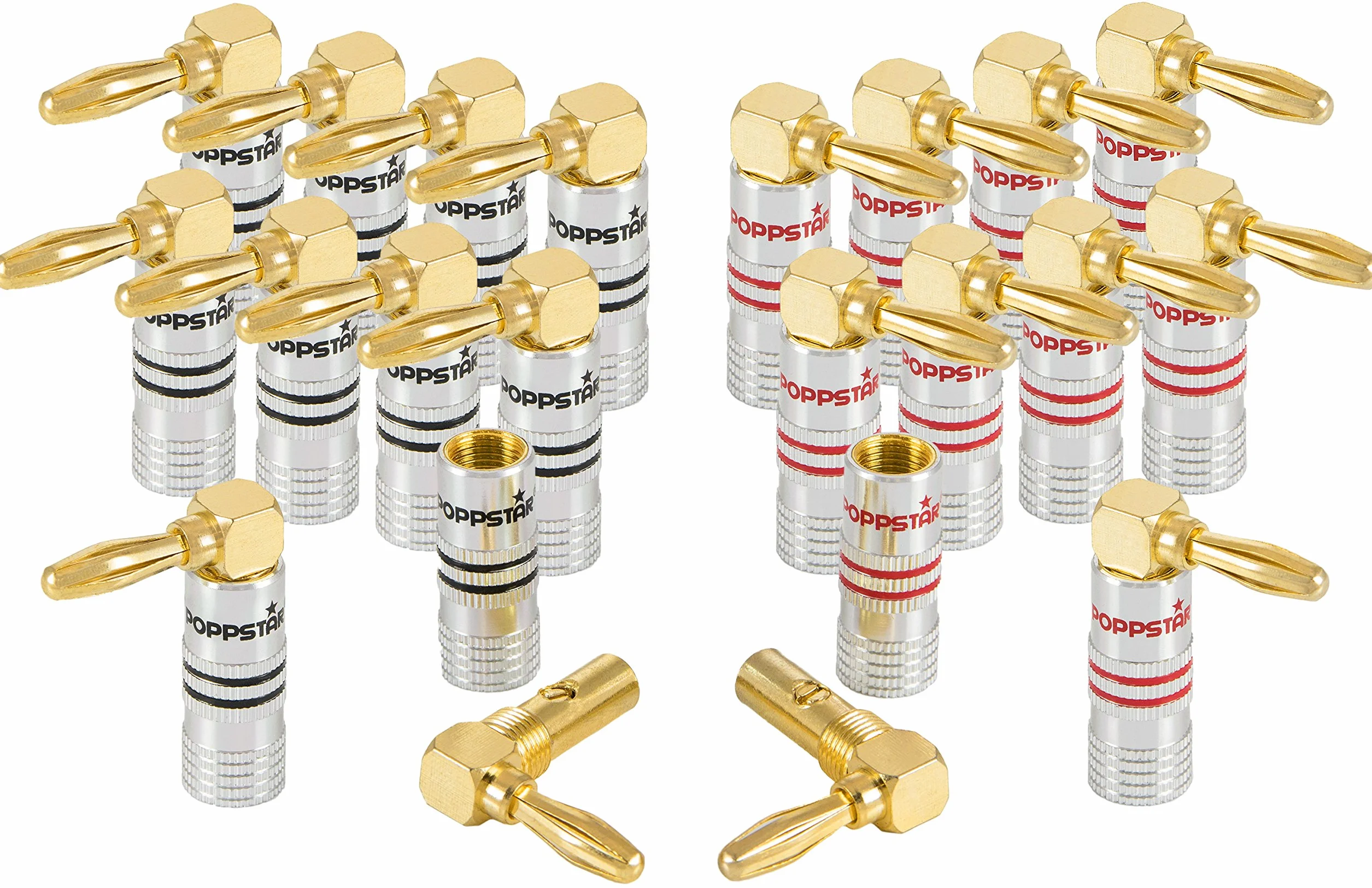 Poppstar 20 wtyków bananowych kątowych Hi-End pozłacane 24k 6 mm²