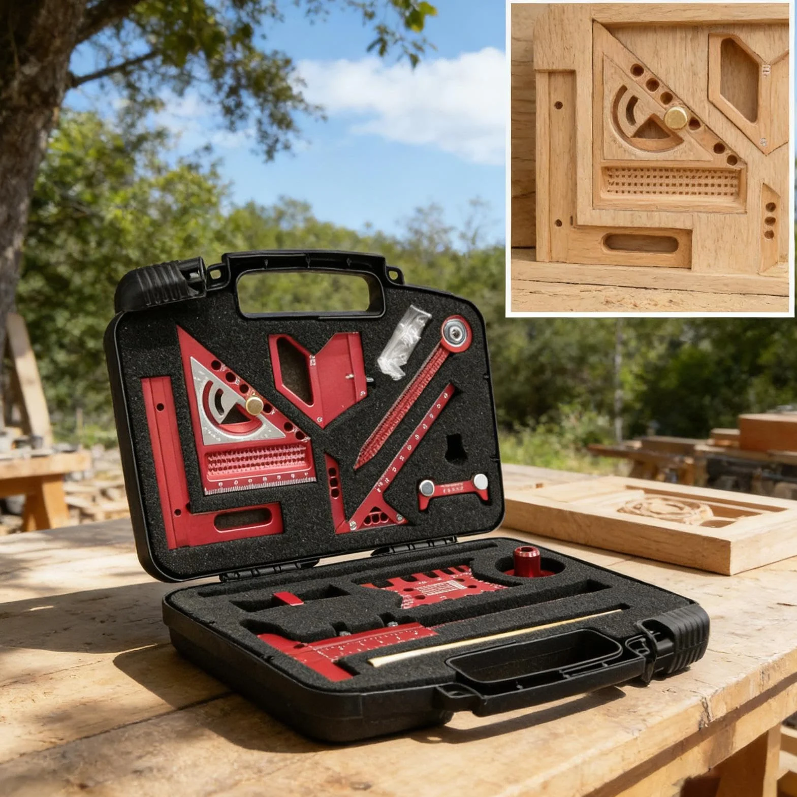 Kątomierz do obróbki drewna, 10-częściowy zestaw narzędzi pomiarowych do | Precyzyjny zestaw kątowy do budowy, podłogi, domu, garażu, na zewnątrz, w przemyśle i