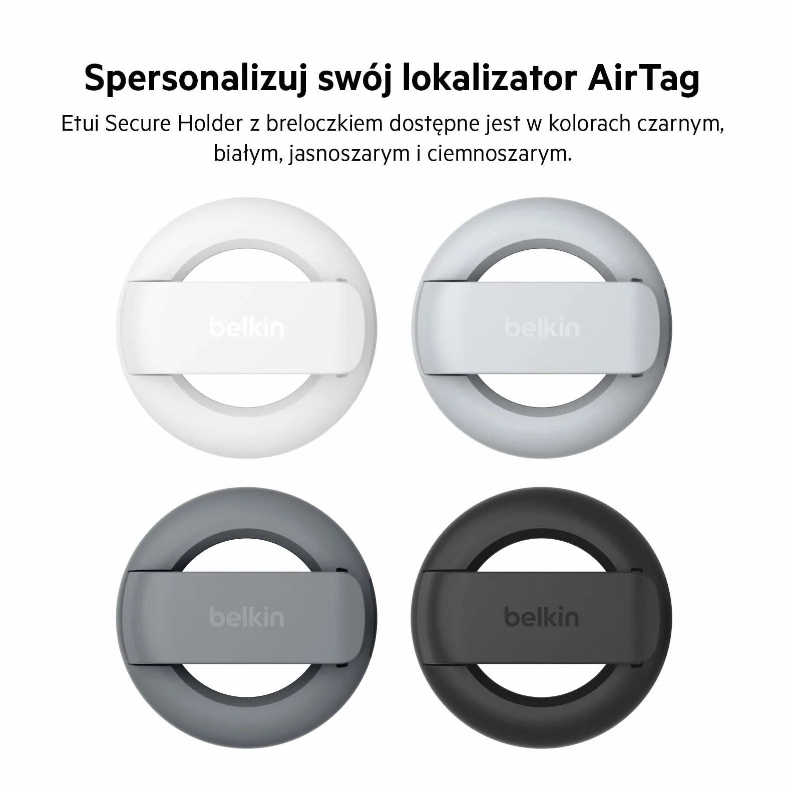 Belkin Etui Secure Holder do Apple AirTag z klipsem i brelokiem odporne na zarysowania czarne