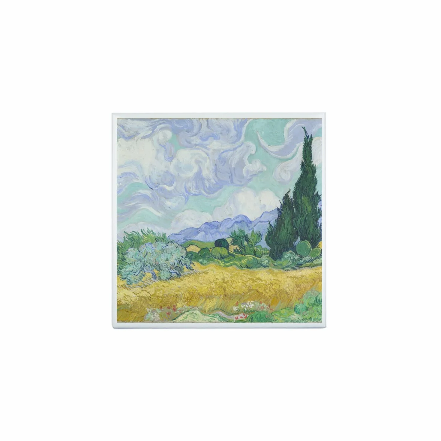 Fantastyczna Ceramiczna Płytka dekoracyjna 10,8 x 10,8 cm - Vincent van Gogh Pole pszenicy z cyprysami 1889 Saint-Rémy