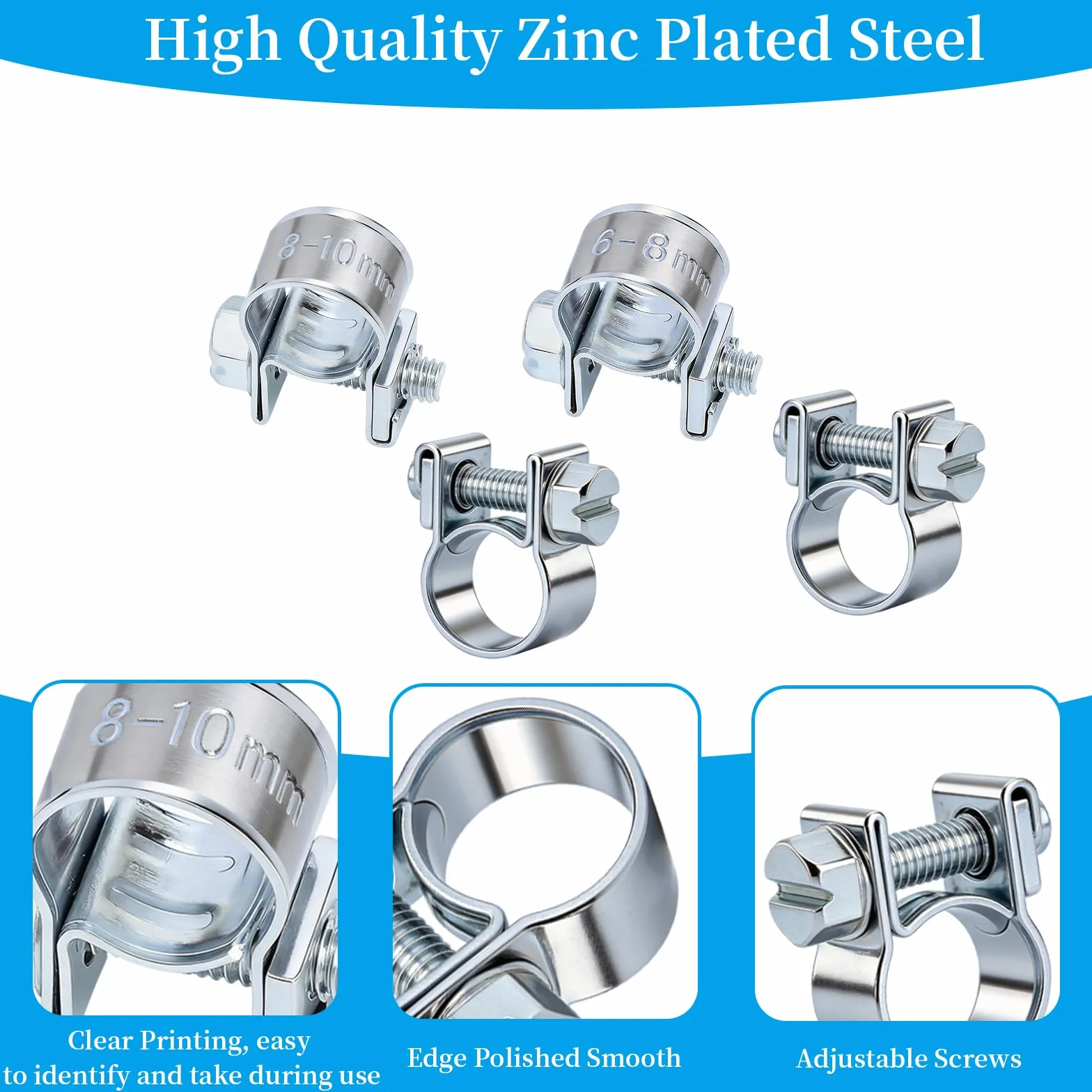 20 sztuk mini obejmy do węża, 6-8 mm, 8-10 mm, małe zaciski do węża, regulowane, wtrysk paliwa, obejmy do trzpienia rurowego, obejmy szczęk zaciskowych do rur paliwowych, rury wydechowej, rury